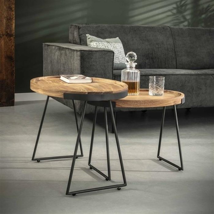 Industrial Sofa Beistelltisch 2er Set Metall Holz kaufen