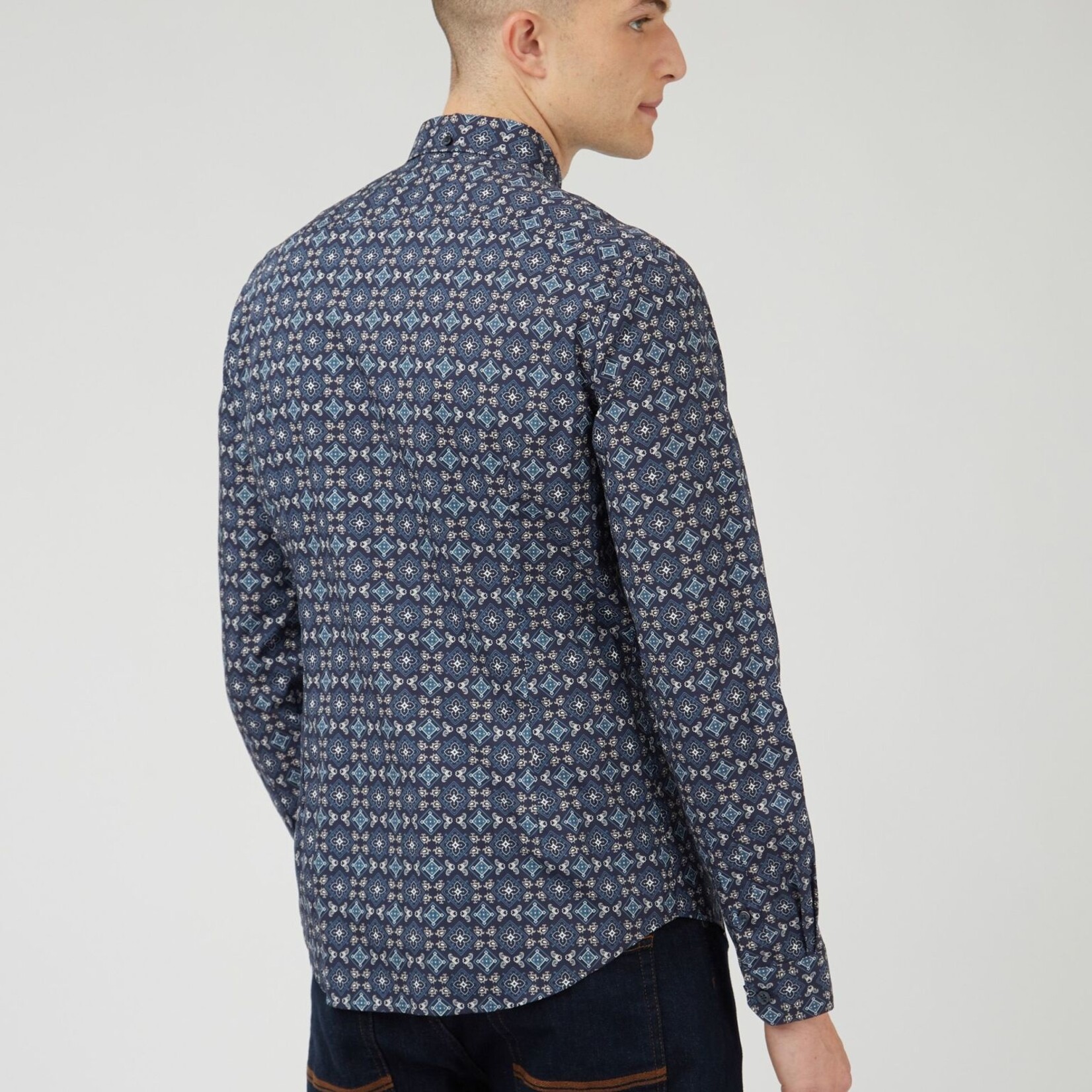 BEN SHERMAN BEN SHERMAN LONG SLEEVE FOULARD PRINT MARINE