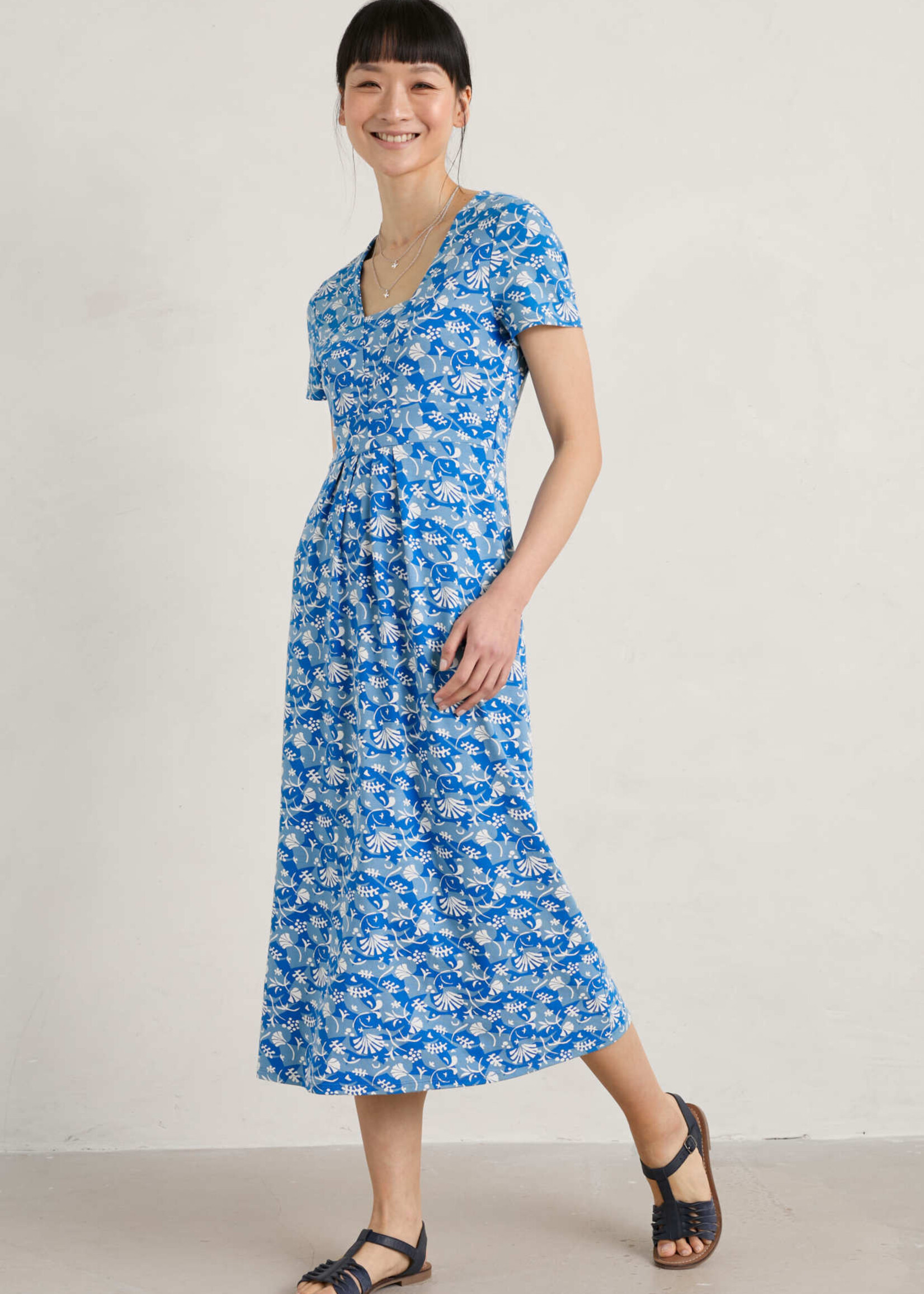 SEASALT CORNWALL SEASALT  SS SEED PACKET DRESS SEABED COLLAGE SEA BLUE
