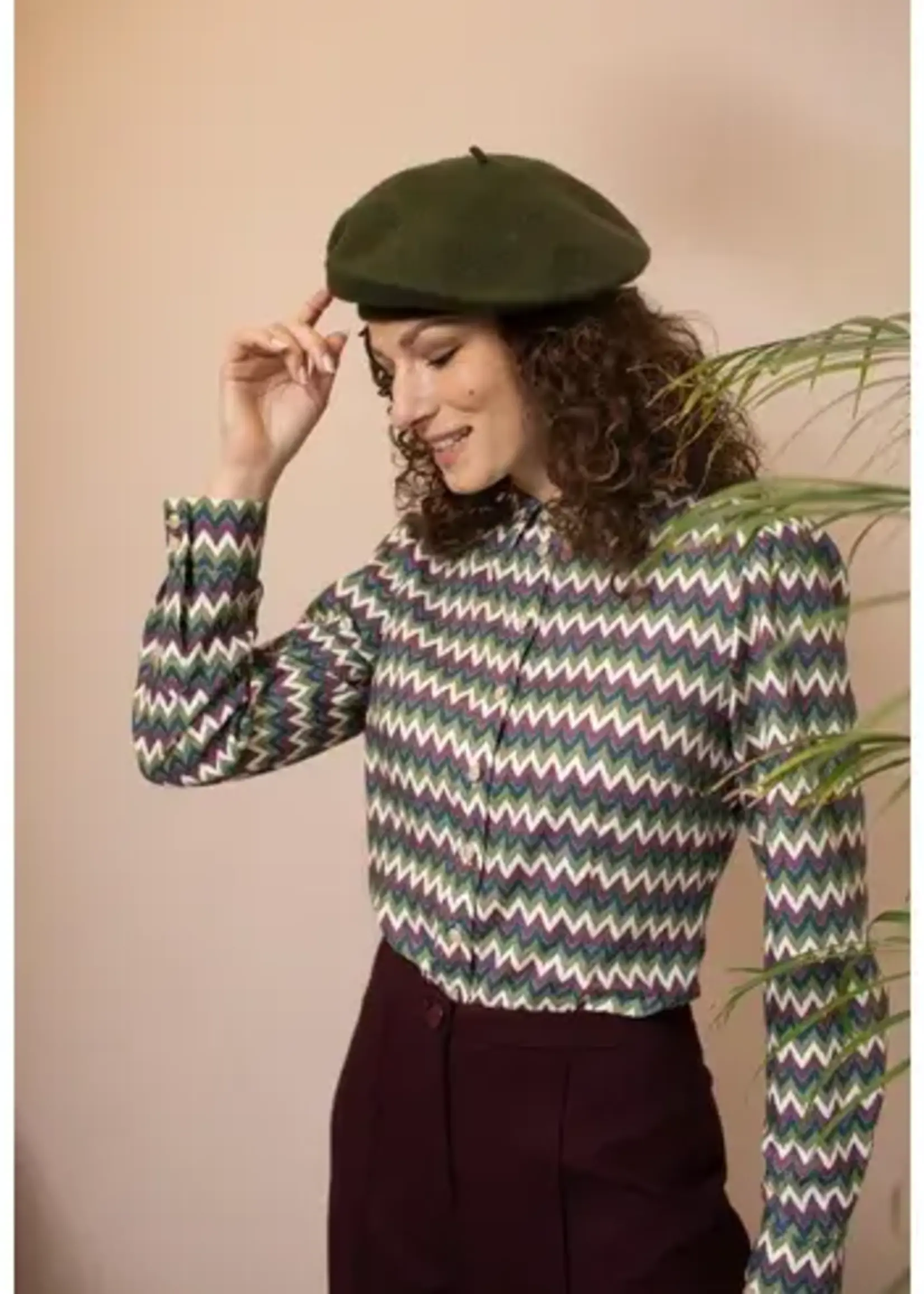 VERY CHERRY VERY CHERRY JANE BLOUSE ZIGZAG BURGUNDY