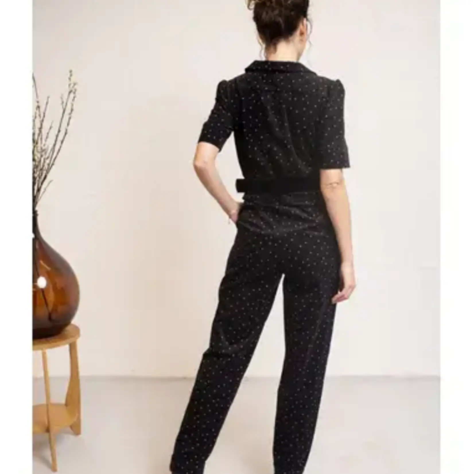 VERY CHERRY VERY CHERRY CLASSIC JUMPSUIT CORDUROY DOTS BLACK ECRU