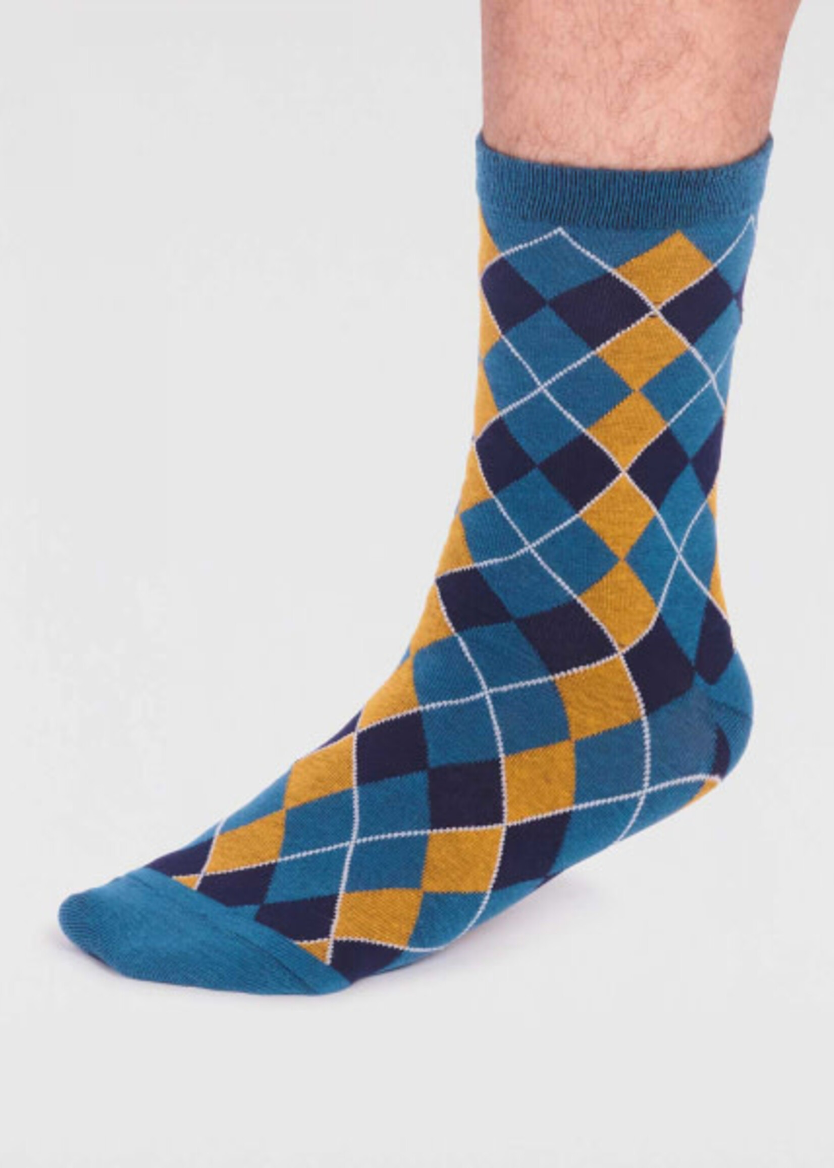 THOUGHT THOUGHT SOCKS  IVAN ORGANIC COTTON CHECK SOCKS  TEAL BLUE