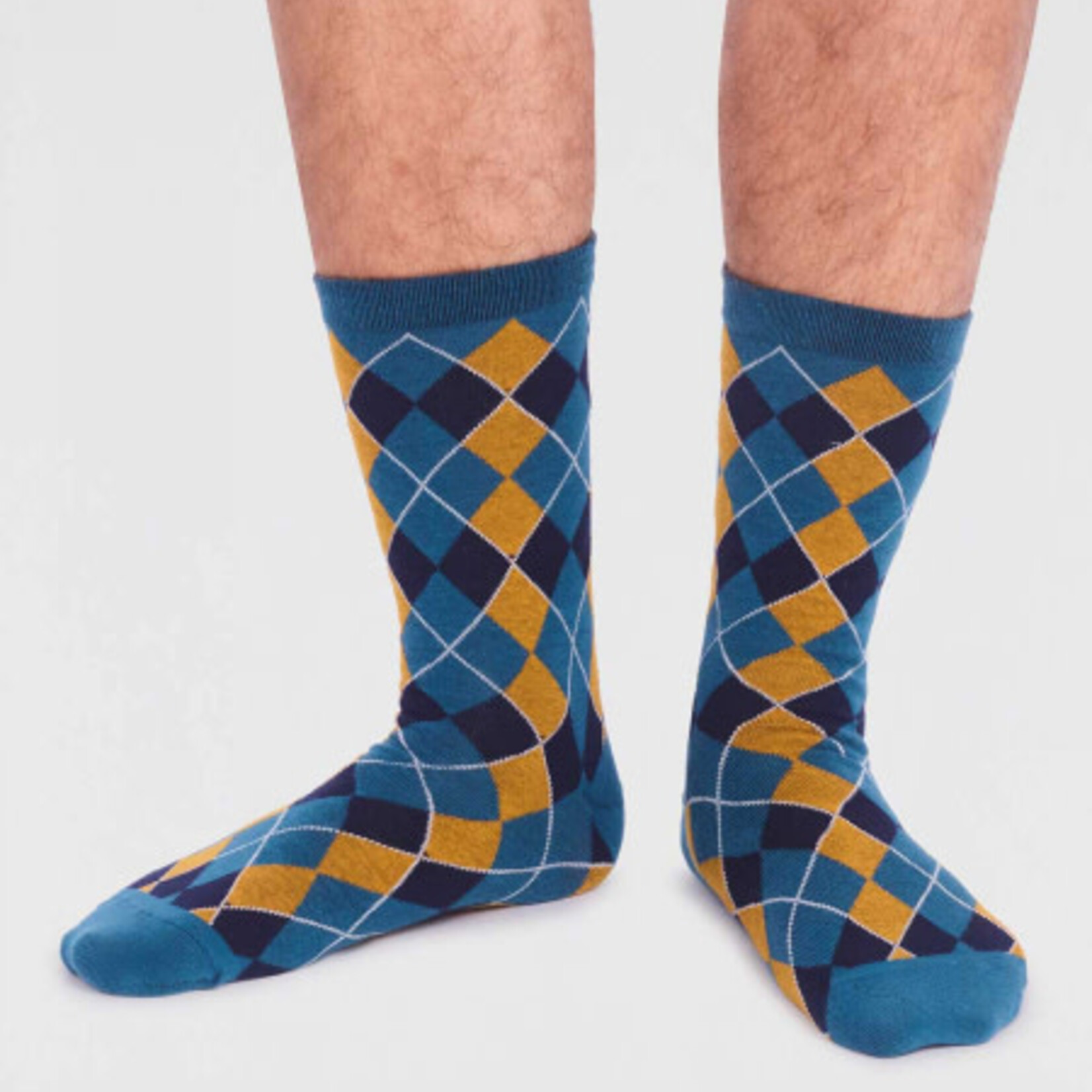THOUGHT THOUGHT SOCKS  IVAN ORGANIC COTTON CHECK SOCKS  TEAL BLUE
