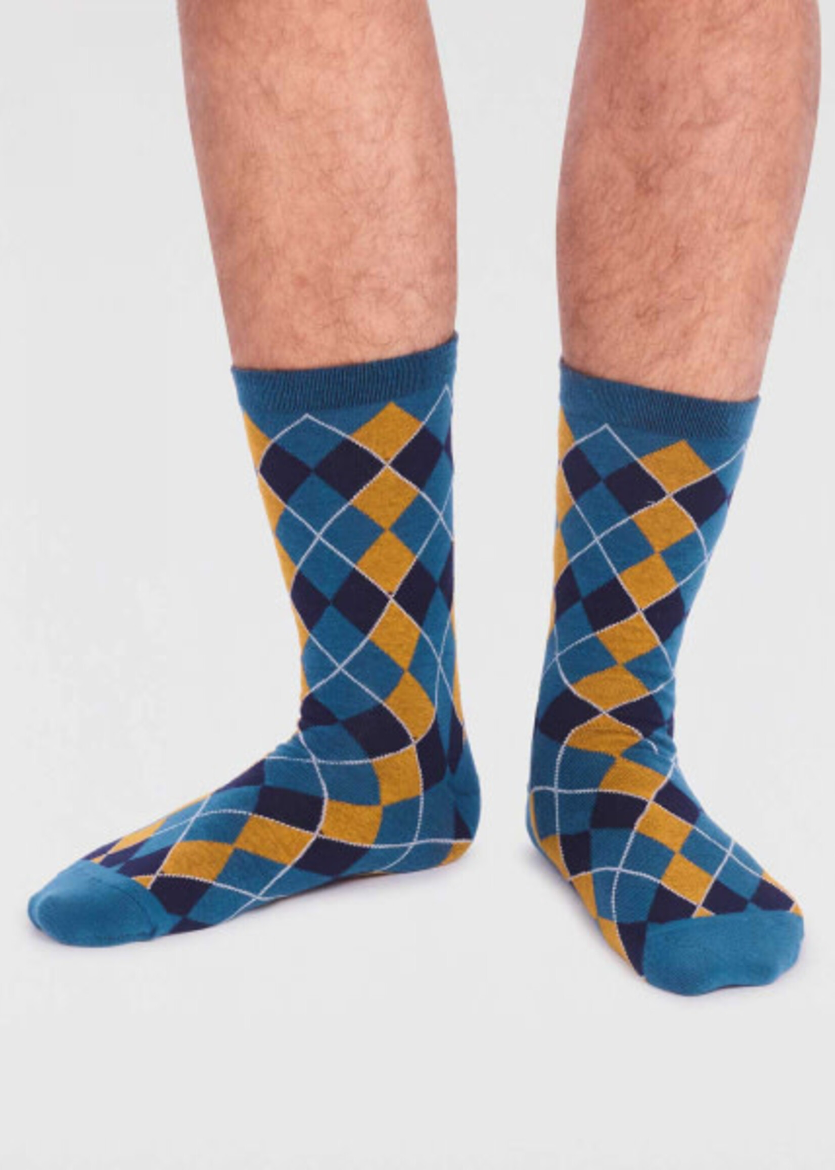 THOUGHT THOUGHT SOCKS  IVAN ORGANIC COTTON CHECK SOCKS  TEAL BLUE