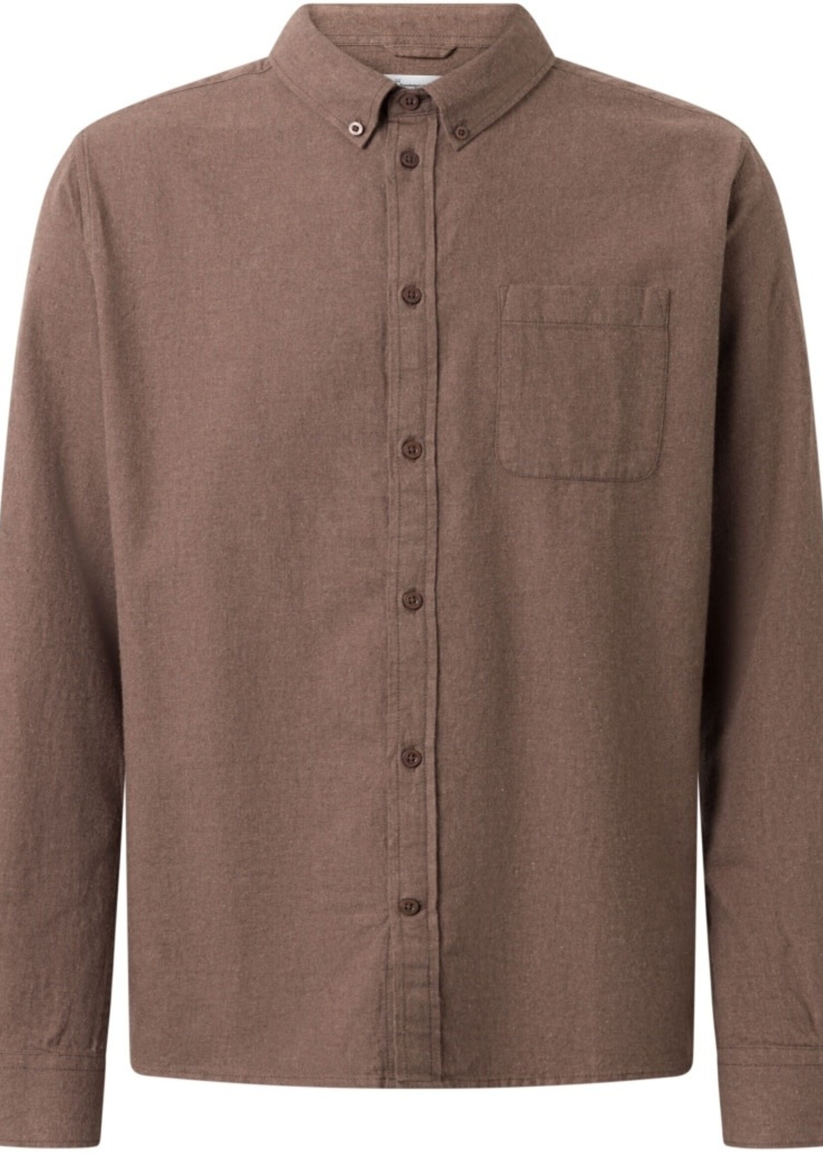 KNOWLEDGE COTTON APPAREL KNOWLEDGE COTTON APP REGULAR FIT MELANGE  FLANNEL SHIRT BROWN