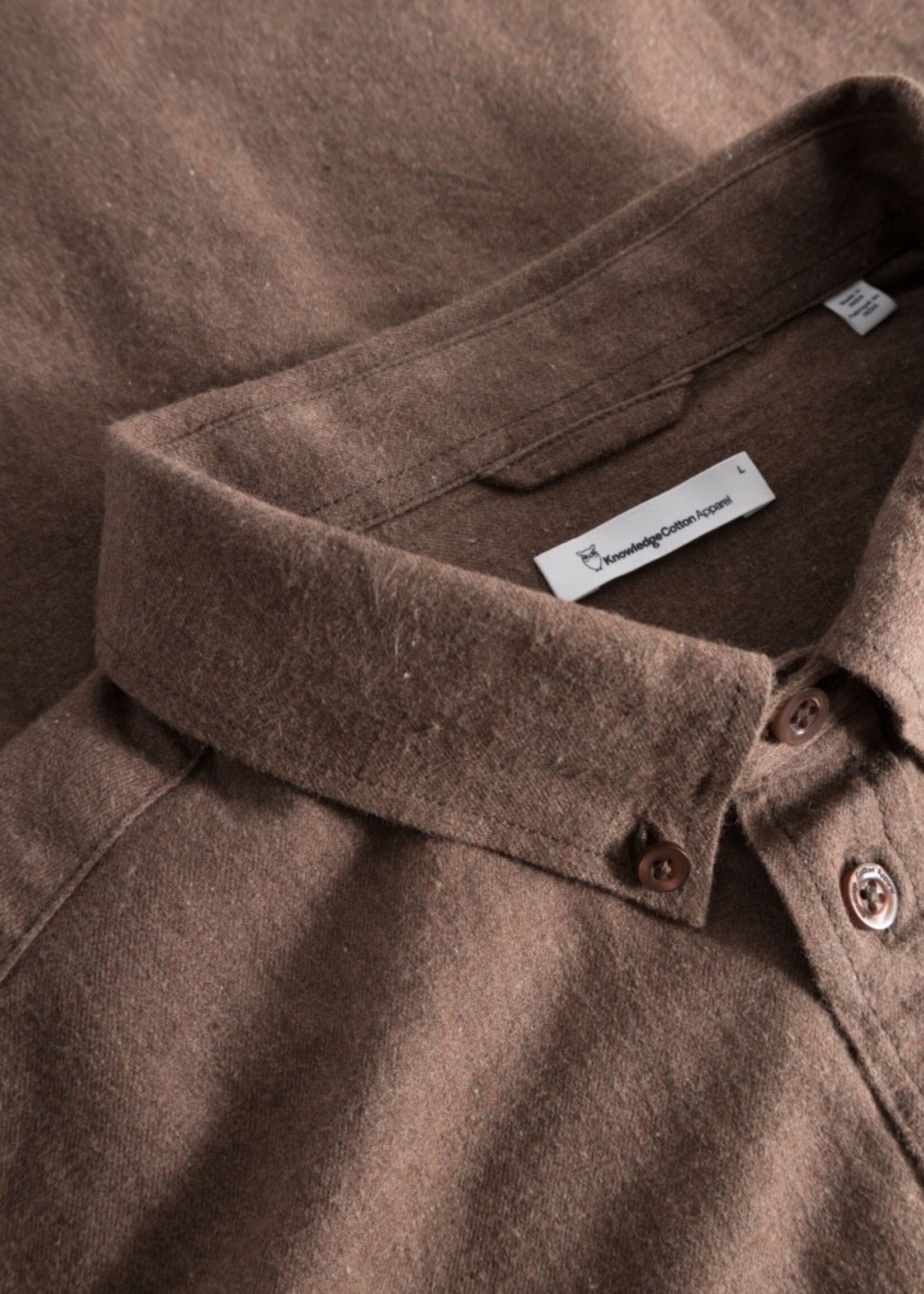 KNOWLEDGE COTTON APPAREL KNOWLEDGE COTTON APP REGULAR FIT MELANGE  FLANNEL SHIRT BROWN