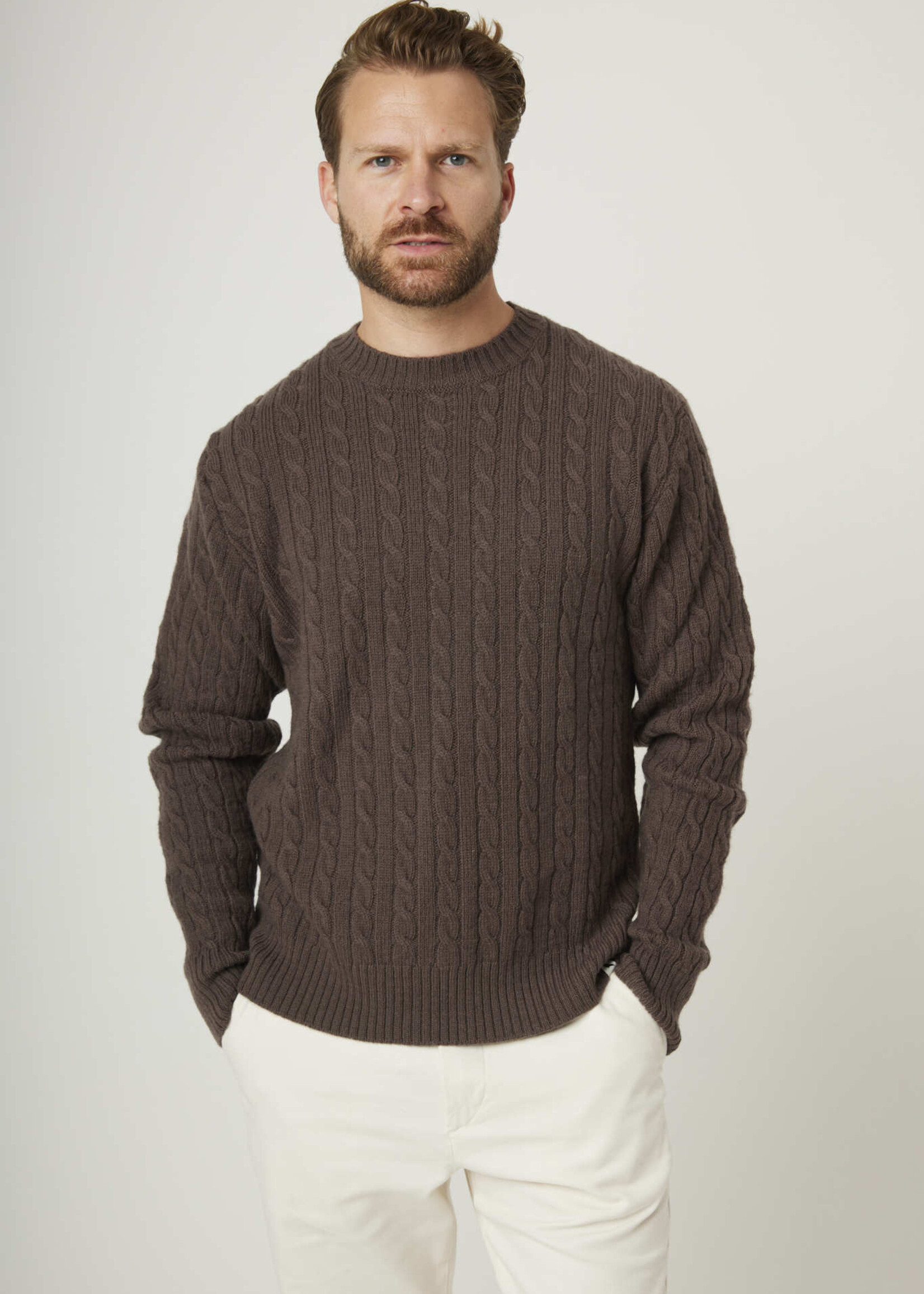 PEREGRINE PEREGRINE MAKERS MERINOWOL STITCH CABLE CREW JUMPER COFFEE