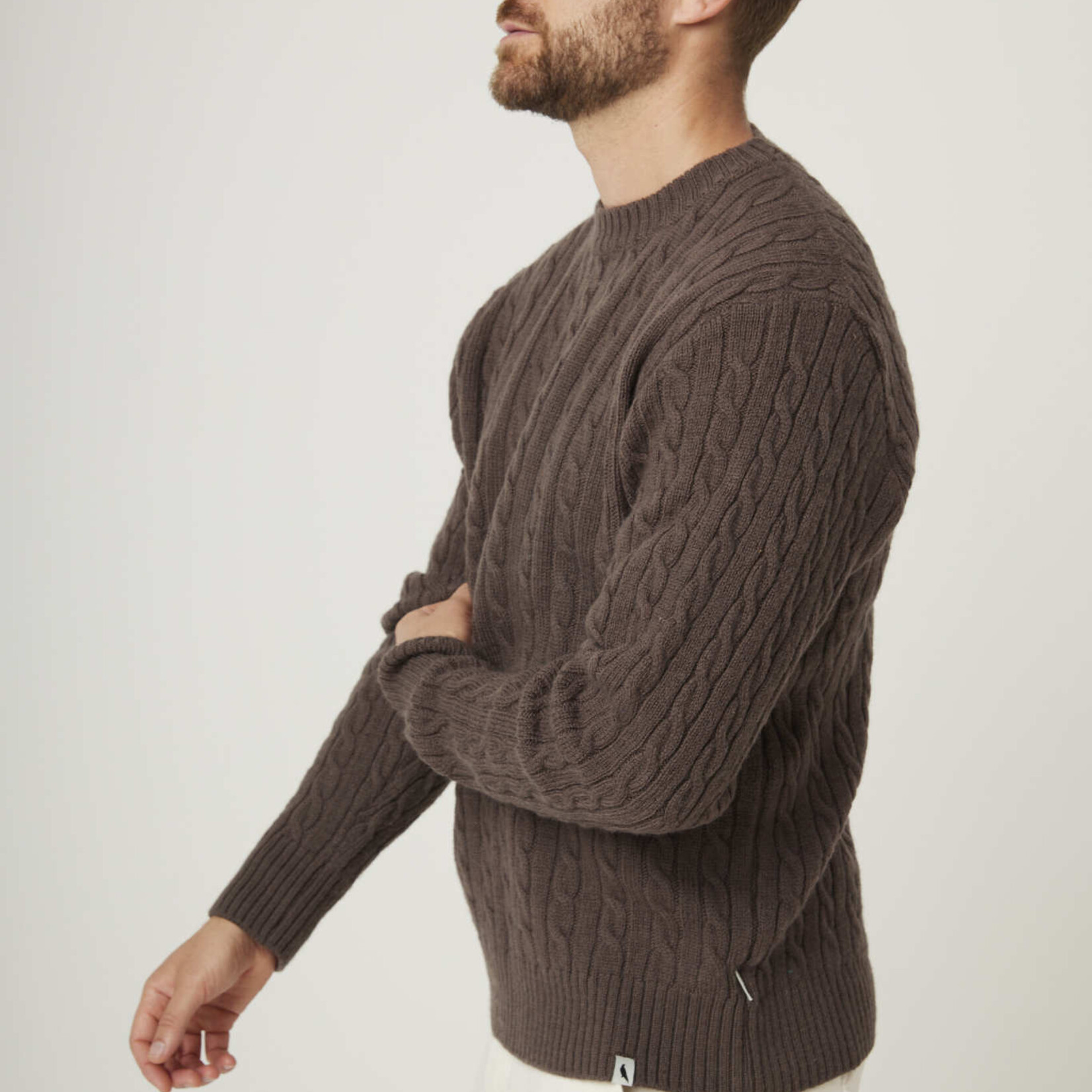 PEREGRINE PEREGRINE MAKERS MERINOWOL STITCH CABLE CREW JUMPER COFFEE