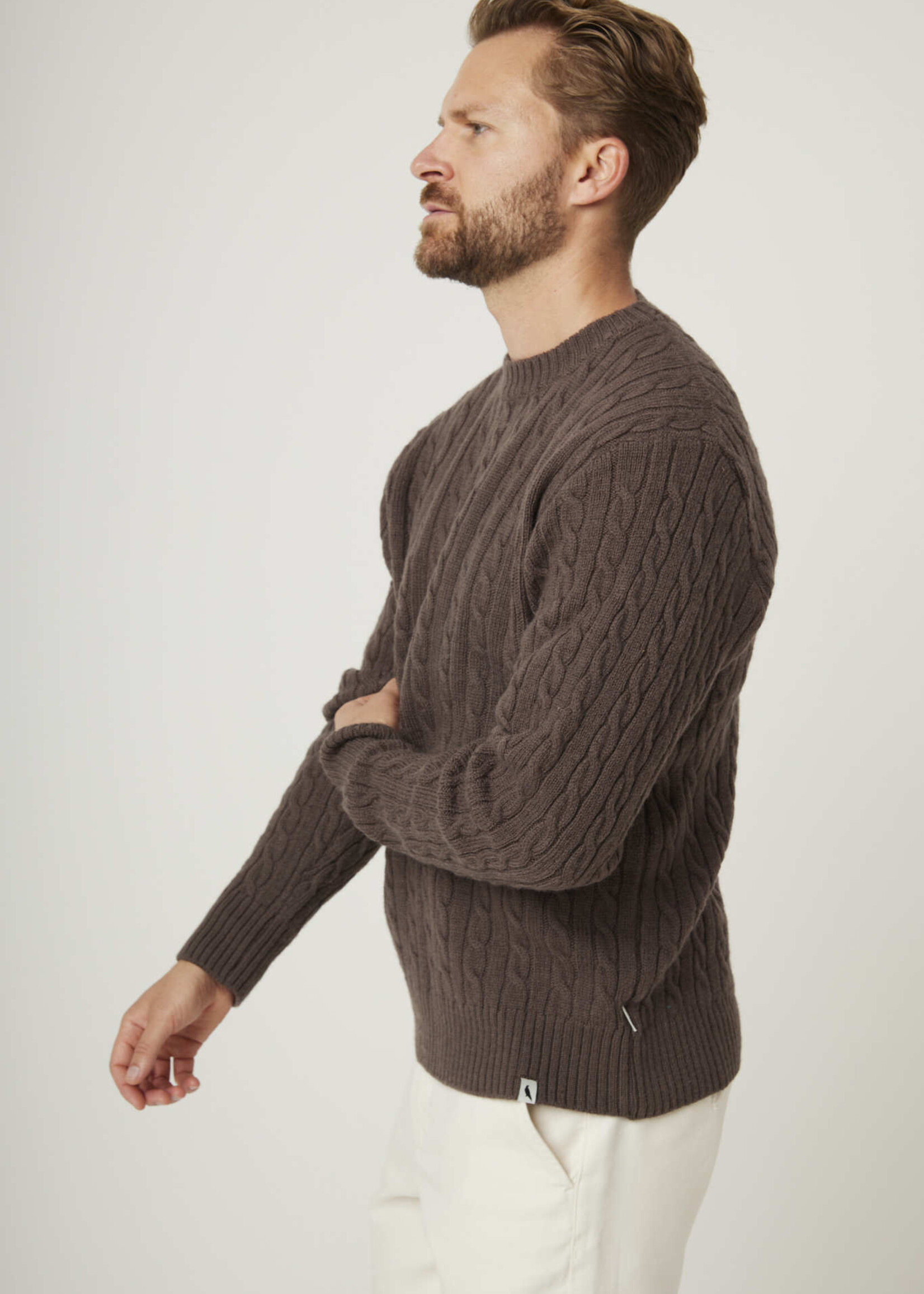 PEREGRINE PEREGRINE MAKERS MERINOWOL STITCH CABLE CREW JUMPER COFFEE