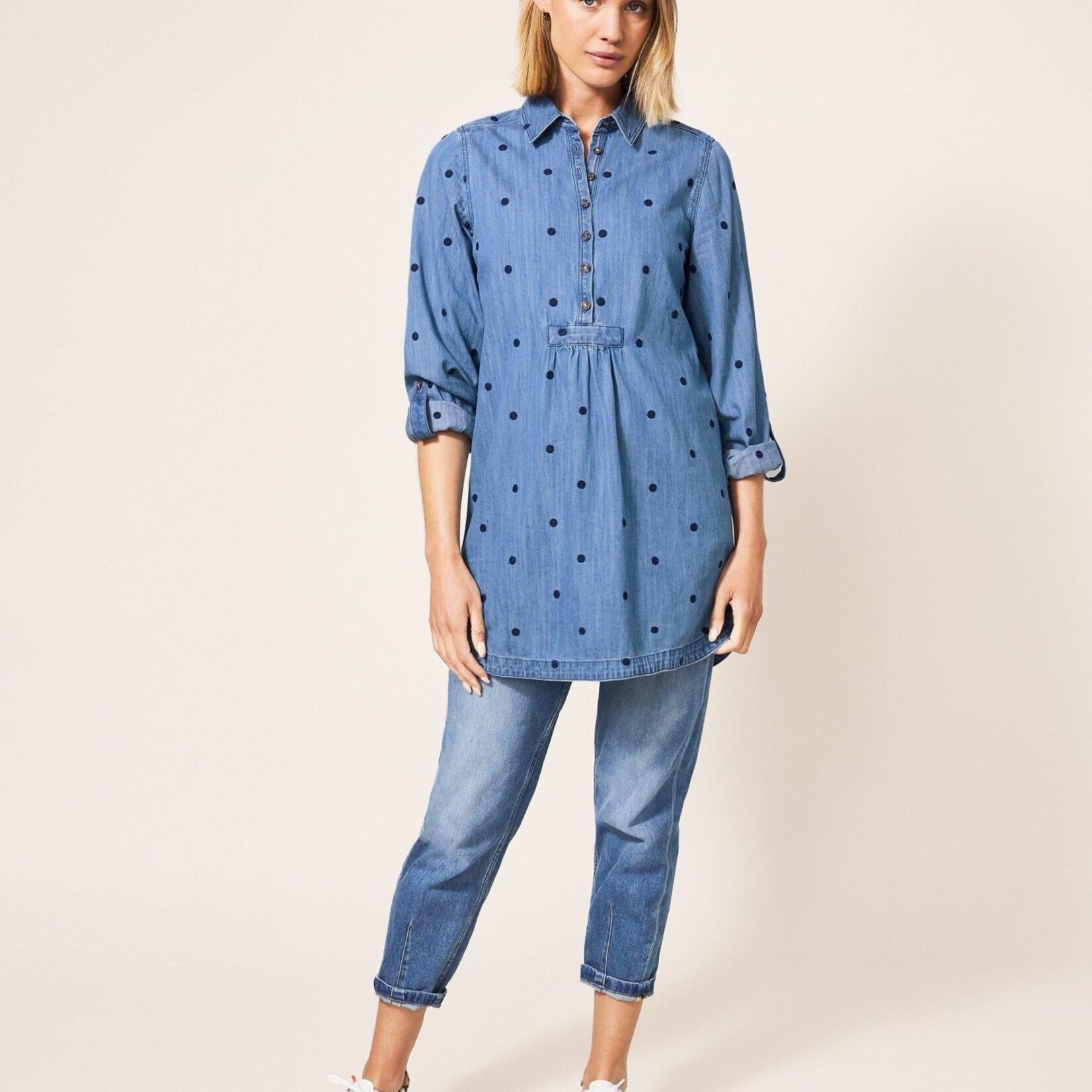 WHITE STUFF WHITE STUFF EVA EMBROIDERED MID DENIM TUNIC