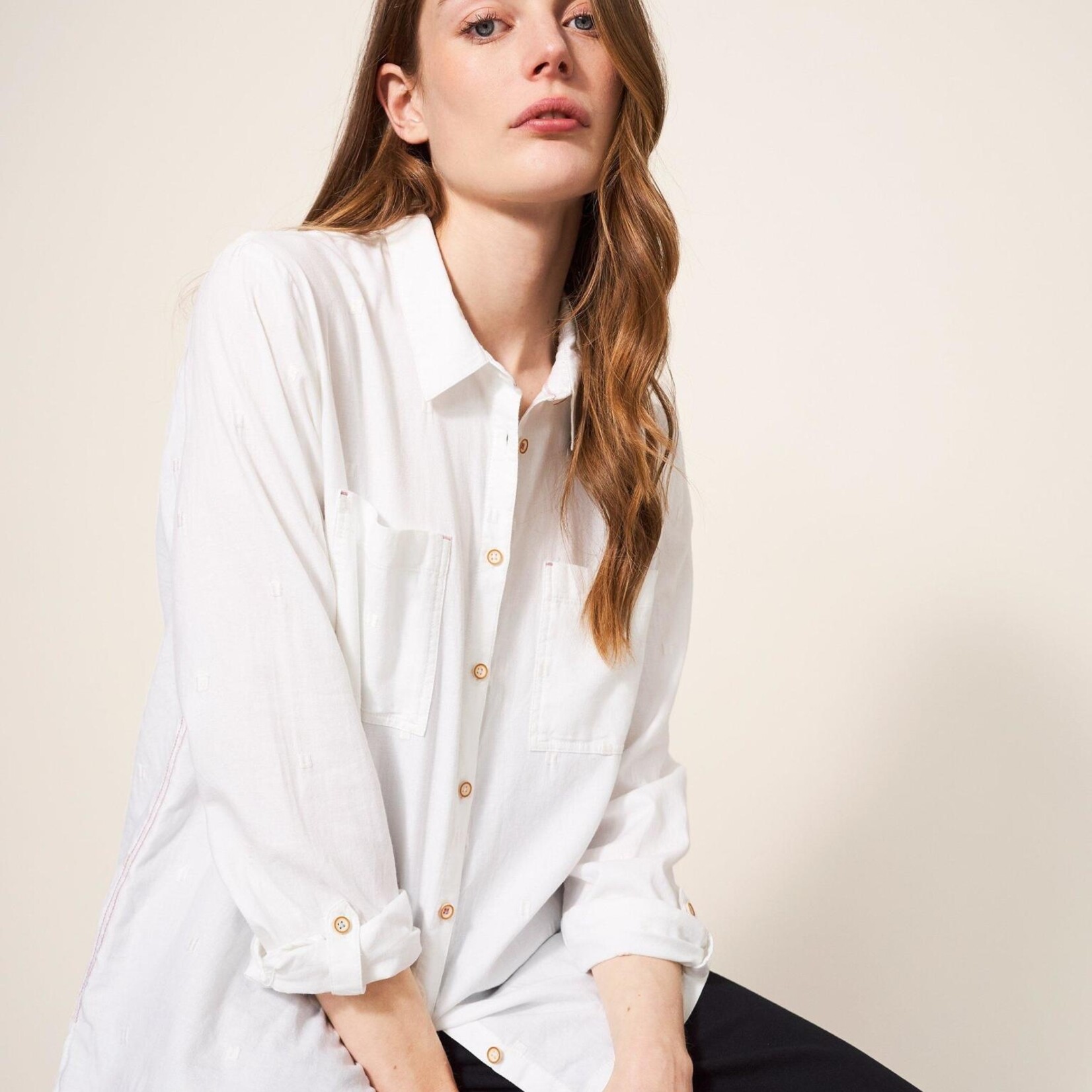 WHITE STUFF WHITE STUFF SOPHIE ORGANIC COTTON SHIRT PALE IVOR