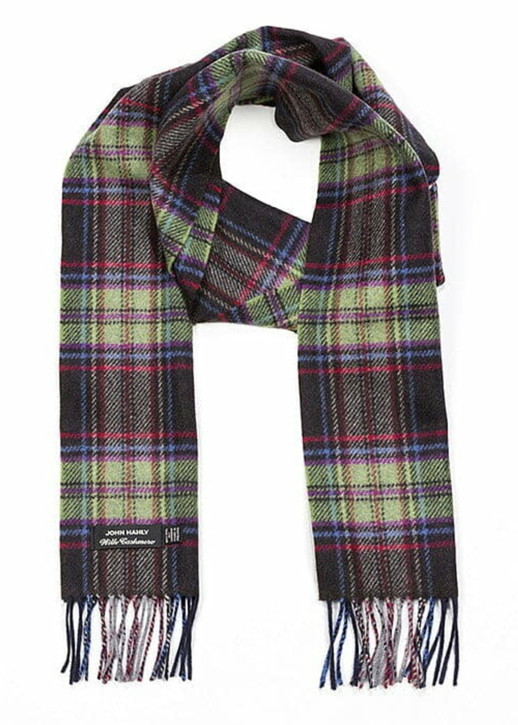 JOHN HANLY JOHN HANLY IRISH CASHMERE SCARF DARK BROWN GREEN PLAID