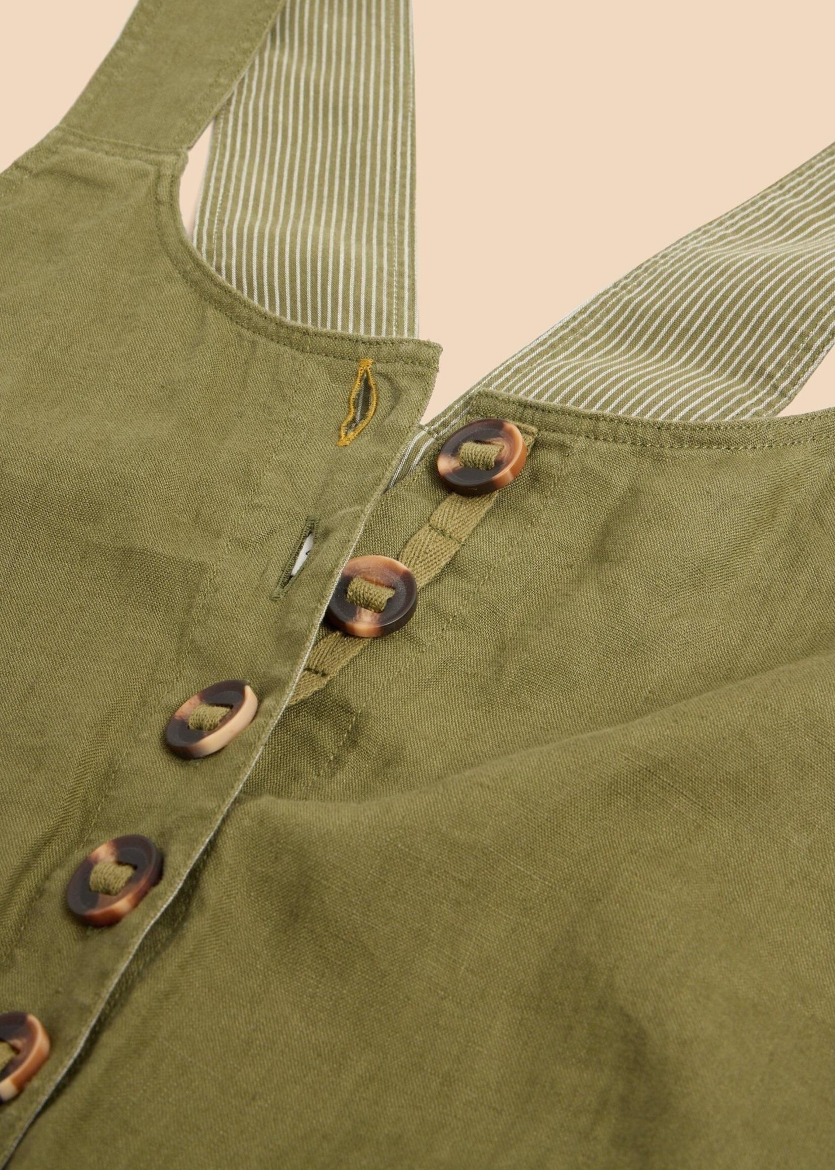 WHITE STUFF WHITE STUFF VIOLA  LINEN DUNGAREE KHAKI GREEN