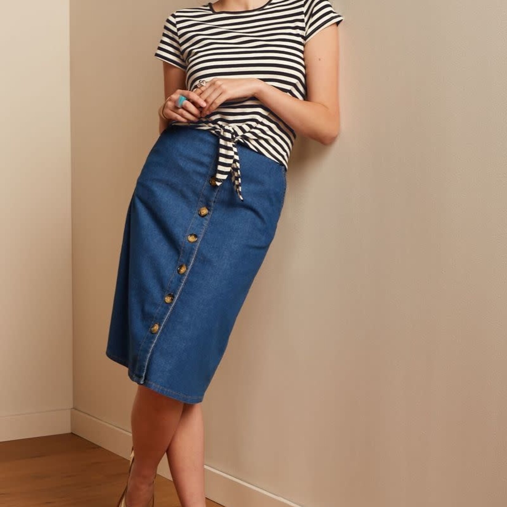 KING LOUIE KING LOUIE MARIE SKIRT CHAMBRAY DENIM BLUE