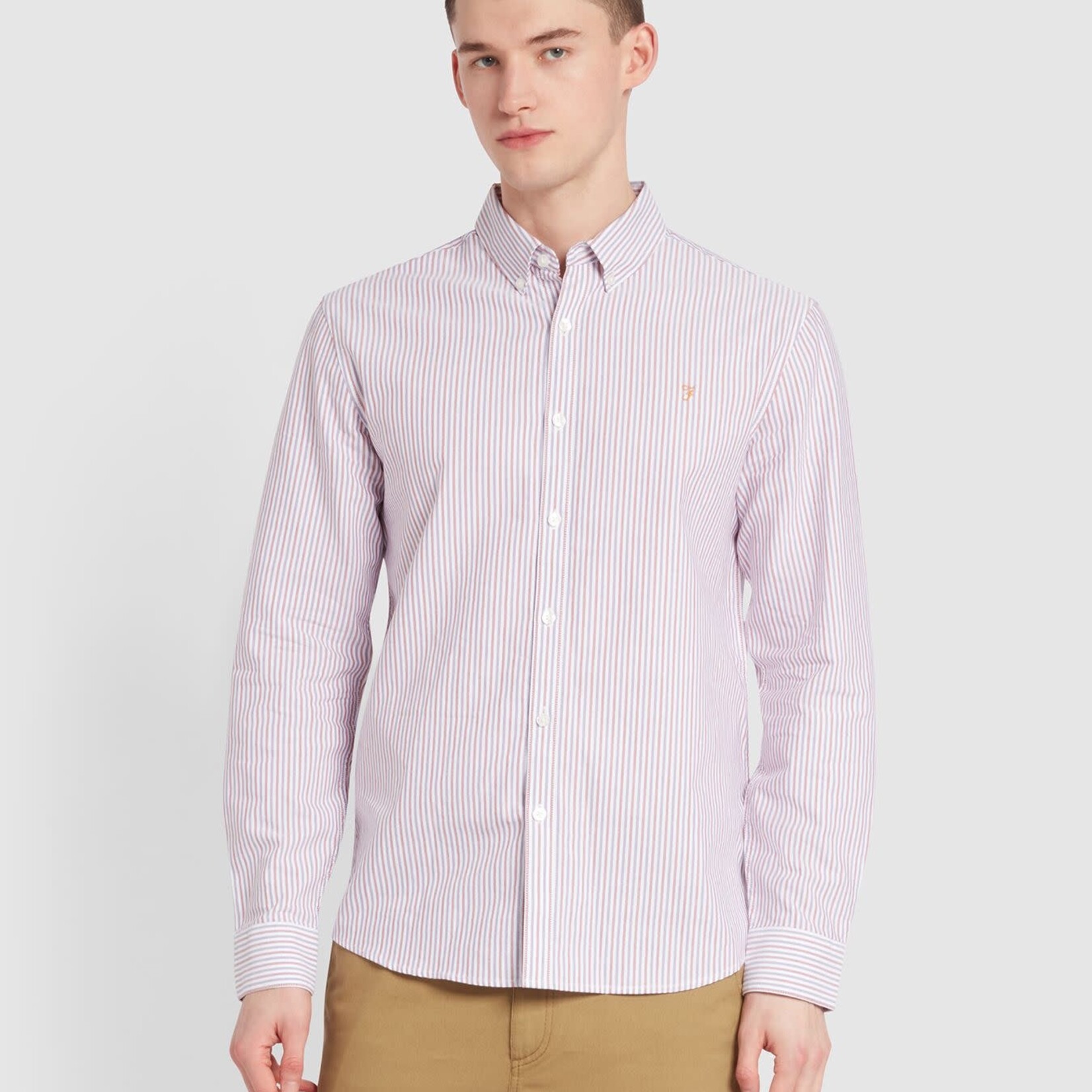 FARAH FARAH BREWER  LS ORGANIC COTTON STRIPE SHIRT SLATE PURPLE