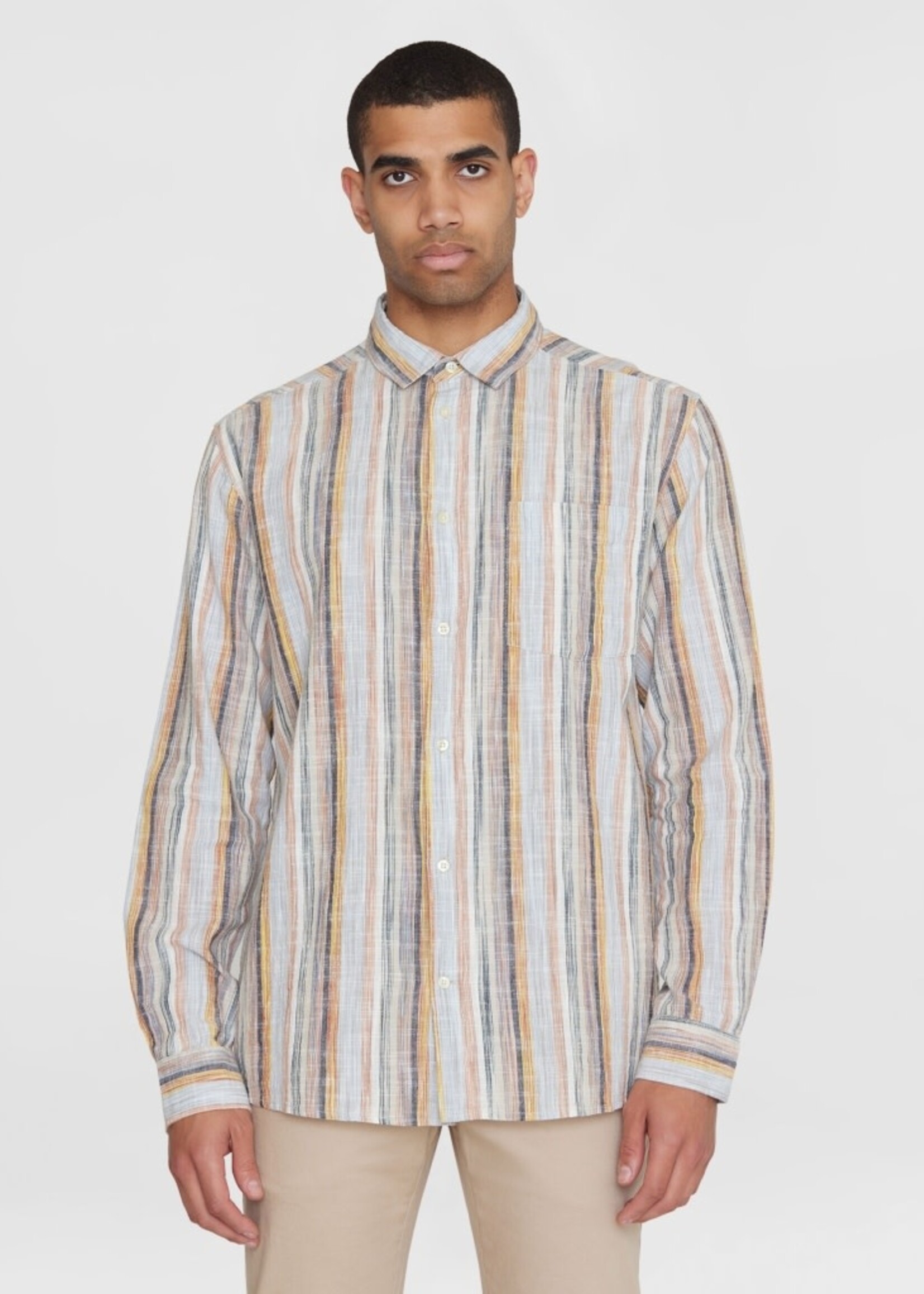 KNOWLEDGE COTTON APPAREL KNOWLEDGE COTTON APP LOOSE MULTICOLORED STRIPED LINEN SHIRT GOTS/VEGAN