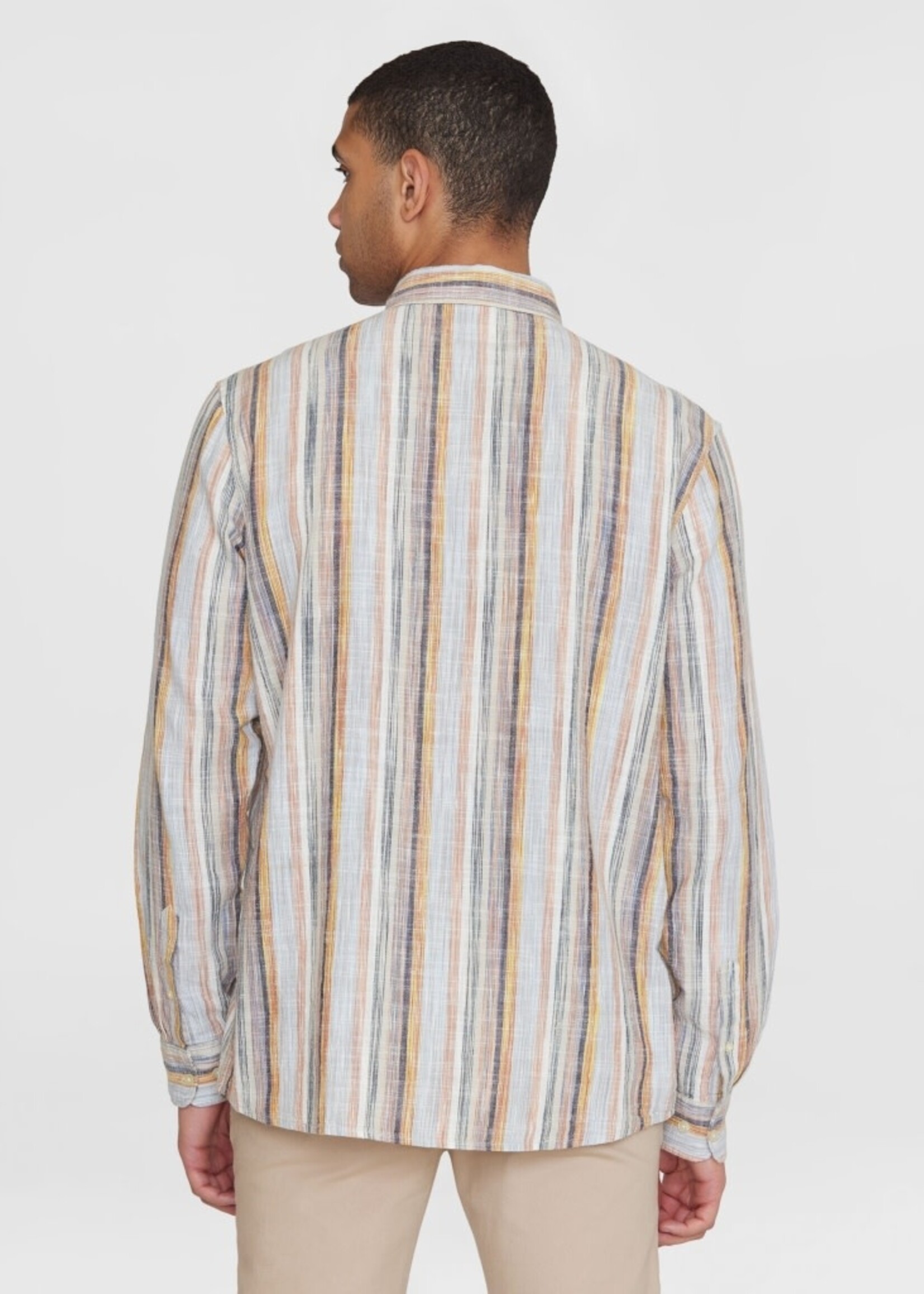 KNOWLEDGE COTTON APPAREL KNOWLEDGE COTTON APP LOOSE MULTICOLORED STRIPED LINEN SHIRT GOTS/VEGAN