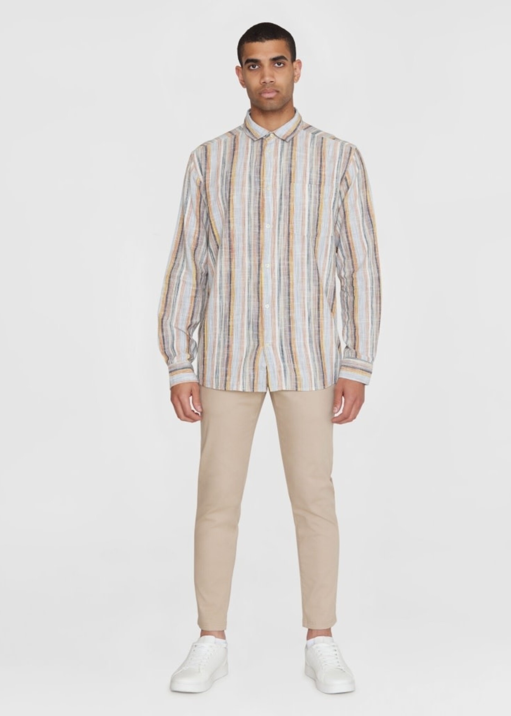 KNOWLEDGE COTTON APPAREL KNOWLEDGE COTTON APP LOOSE MULTICOLORED STRIPED LINEN SHIRT GOTS/VEGAN