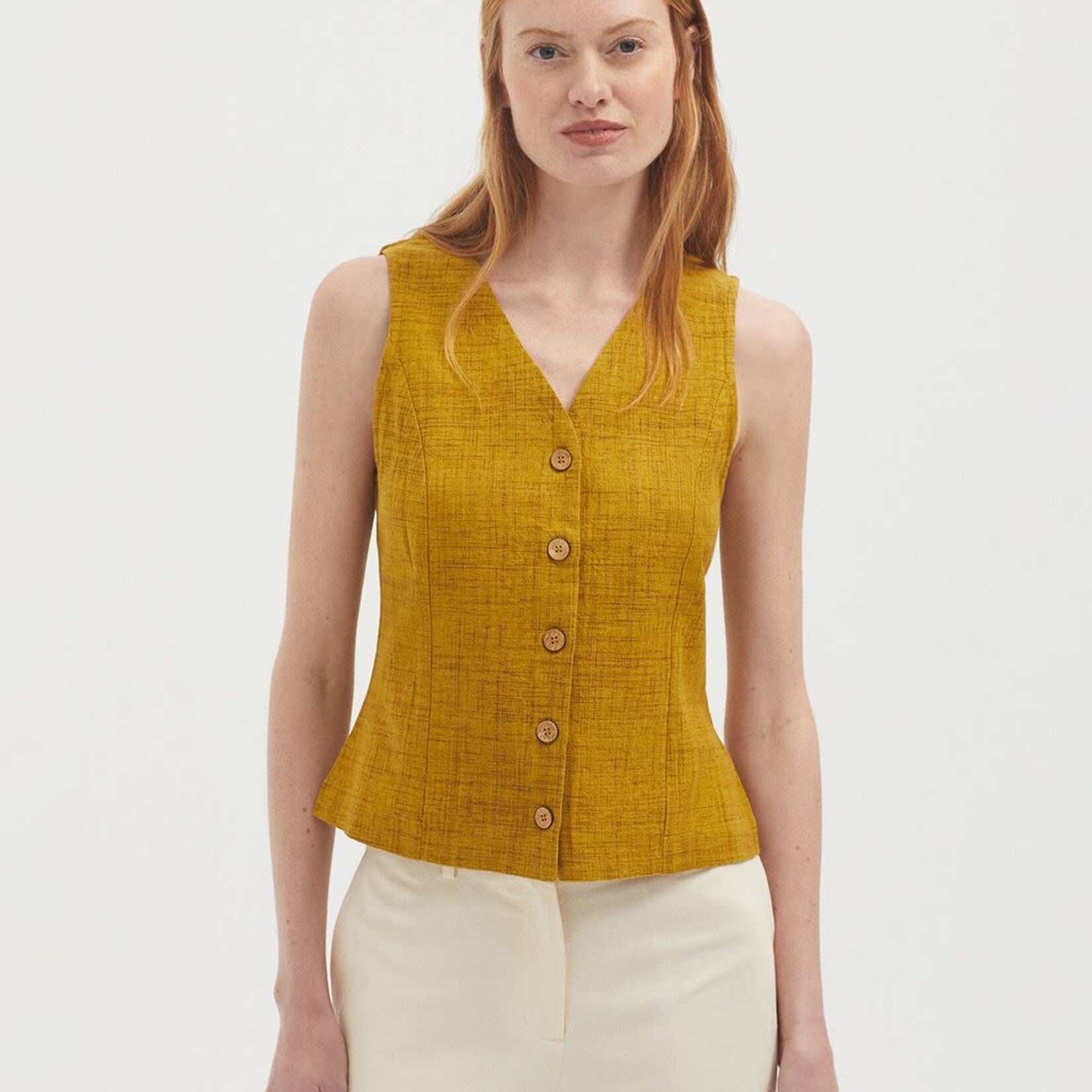 NICE THINGS NICE THINGS COTTON CHAMBRAY TOP YELLOW