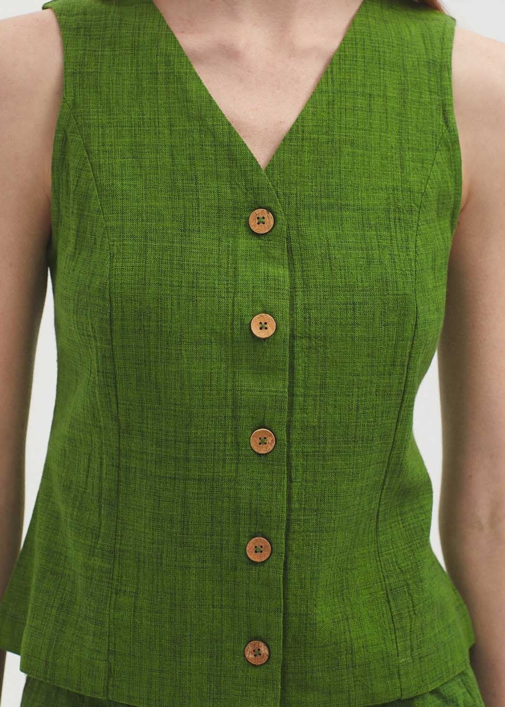 NICE THINGS NICE THINGS COTTON CHAMBRAY TOP SHINY GREEN