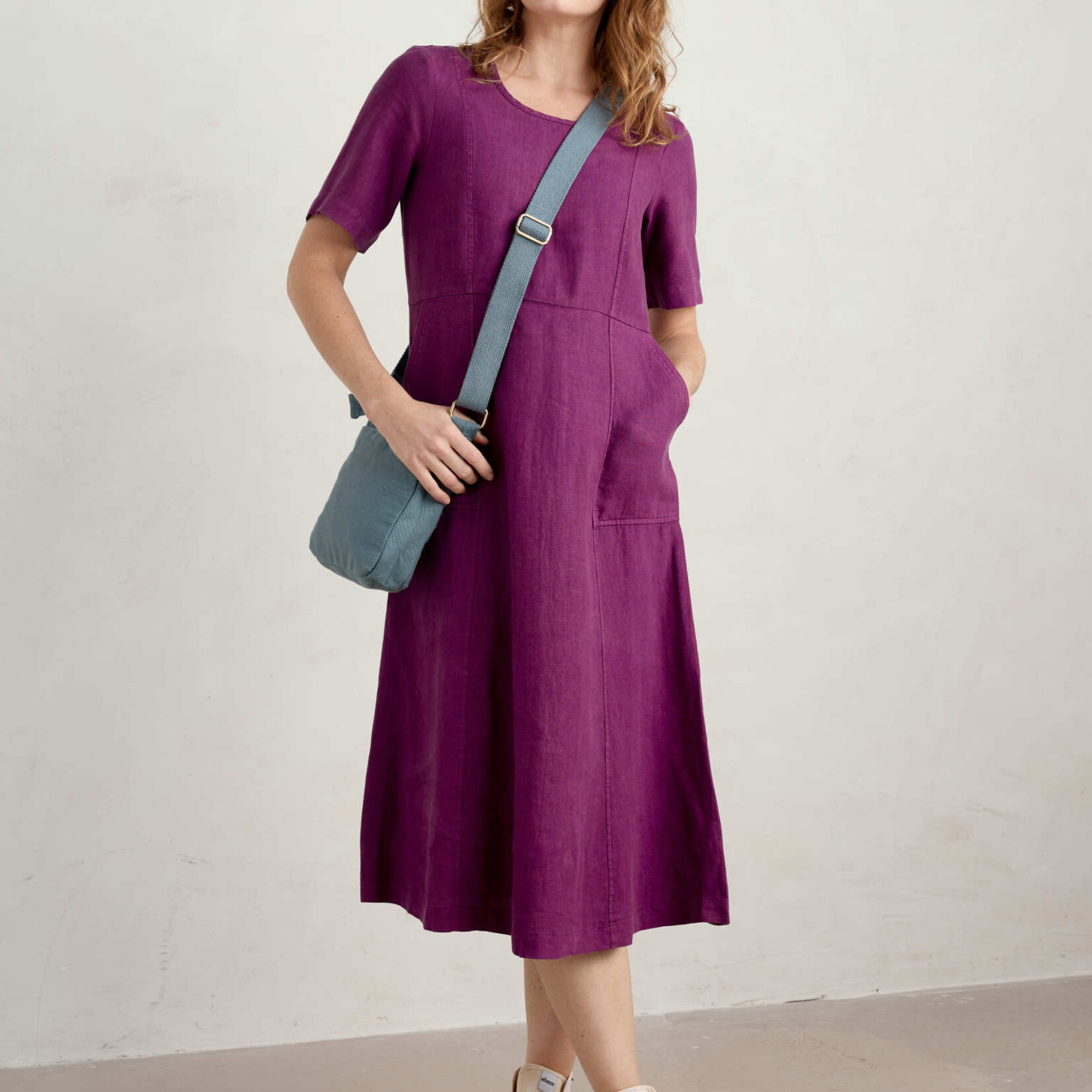 SEASALT CORNWALL SEASALT GRASS WAVE LINEN  DRESS CASSIS