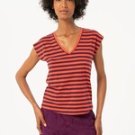 SURKANA SURKANA  WIDE STRIPED T SHIRT MAROON