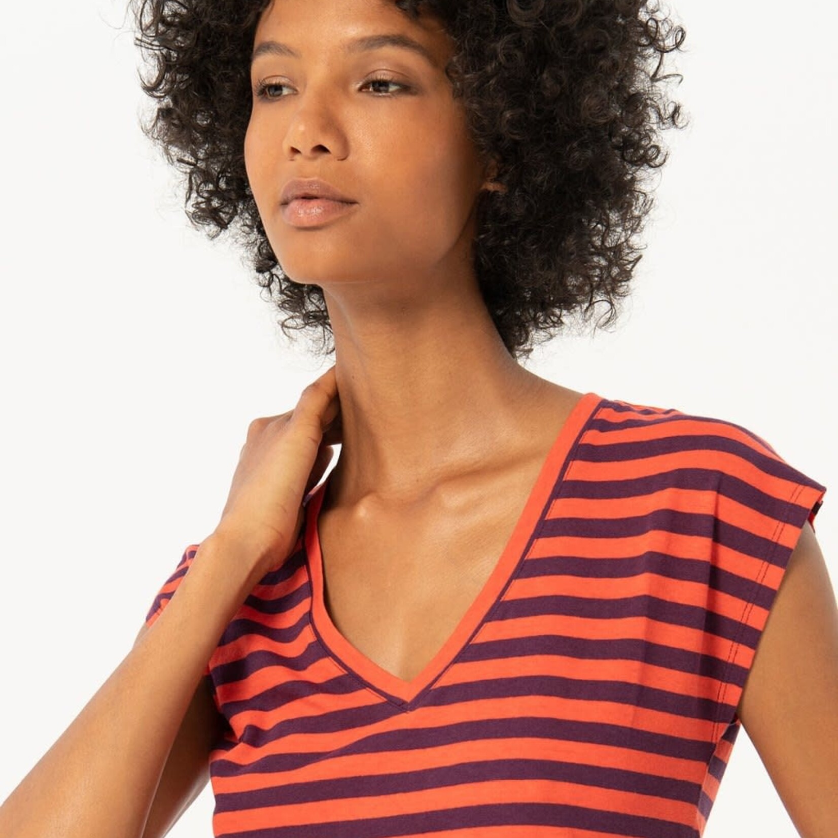 SURKANA SURKANA  WIDE STRIPED T SHIRT MAROON