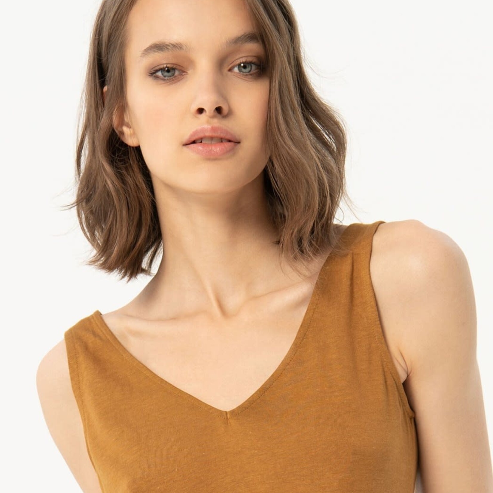 SURKANA SURKANA  V NECK STRAPLESS TOP CAMEL