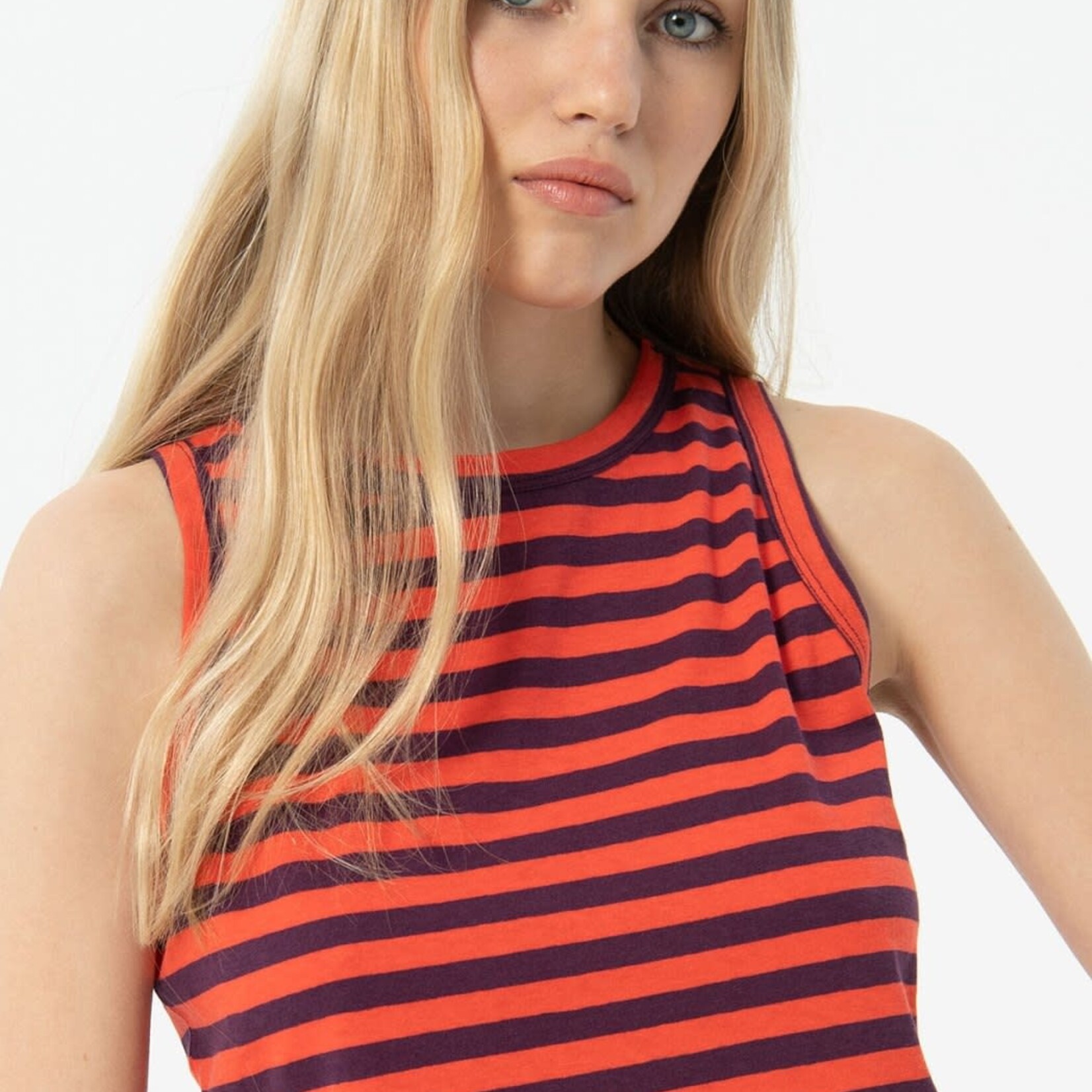 SURKANA SURKANA  SLEEVELESS STRIPED T SHIRT MAROON