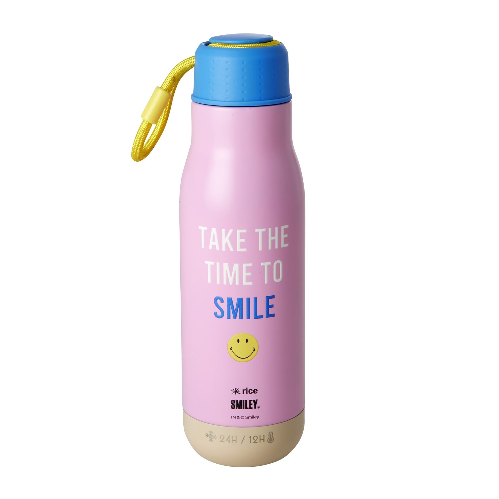 RICE RICE STAINLESS STEEL DRINKING BOTTLE PINK WITH SMILEY PRINT