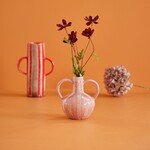 RICE RICE CERAMIC FLOWER VASE SOFT PINK STRIPED & CRACKLED LOOK