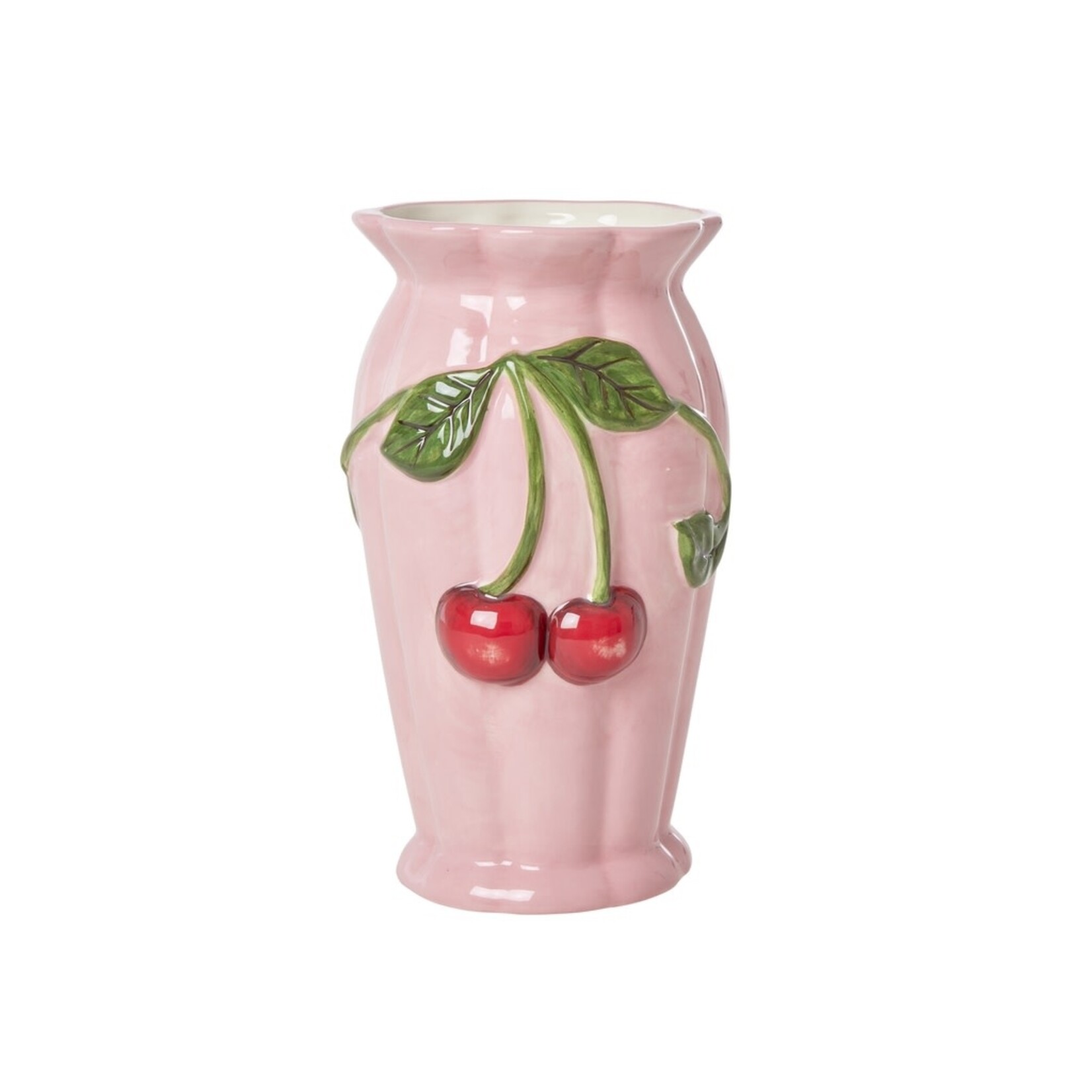 RICE RICE CERAMIC VASE WITH CHERRY SCULPTURE PINK