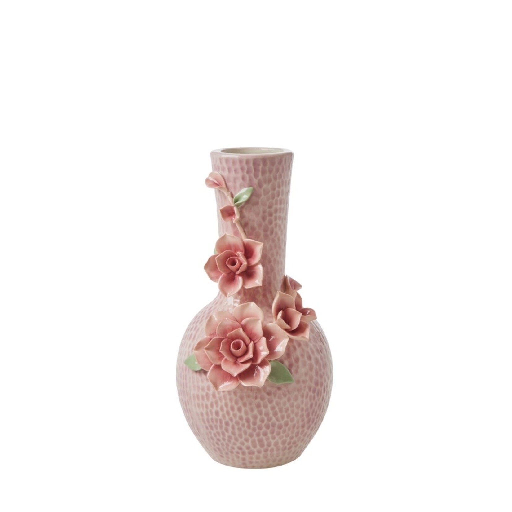 RICE RICE CERAMIC SMALL VASE WITH FLOWER SCULPTURE PINK