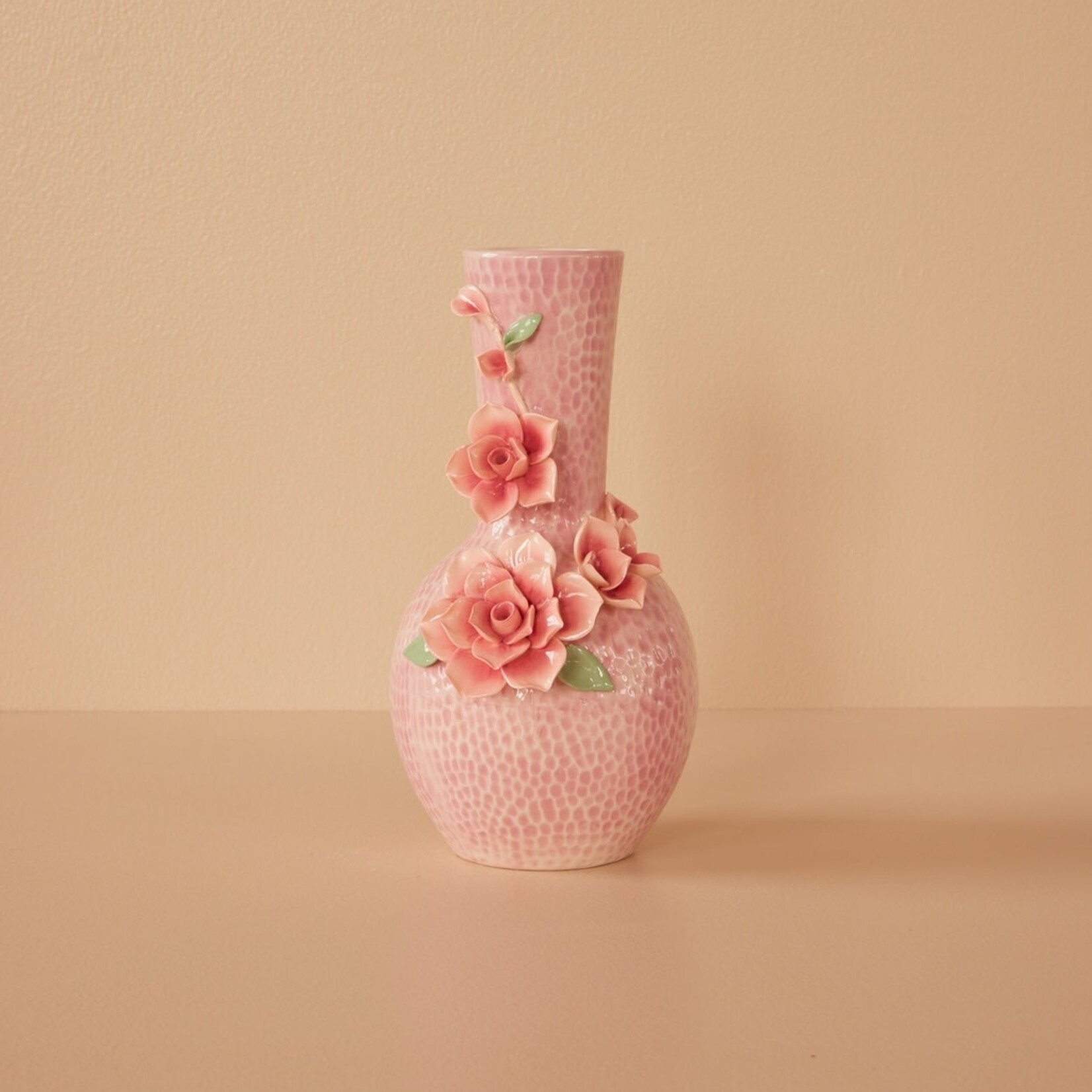 RICE RICE CERAMIC SMALL VASE WITH FLOWER SCULPTURE PINK