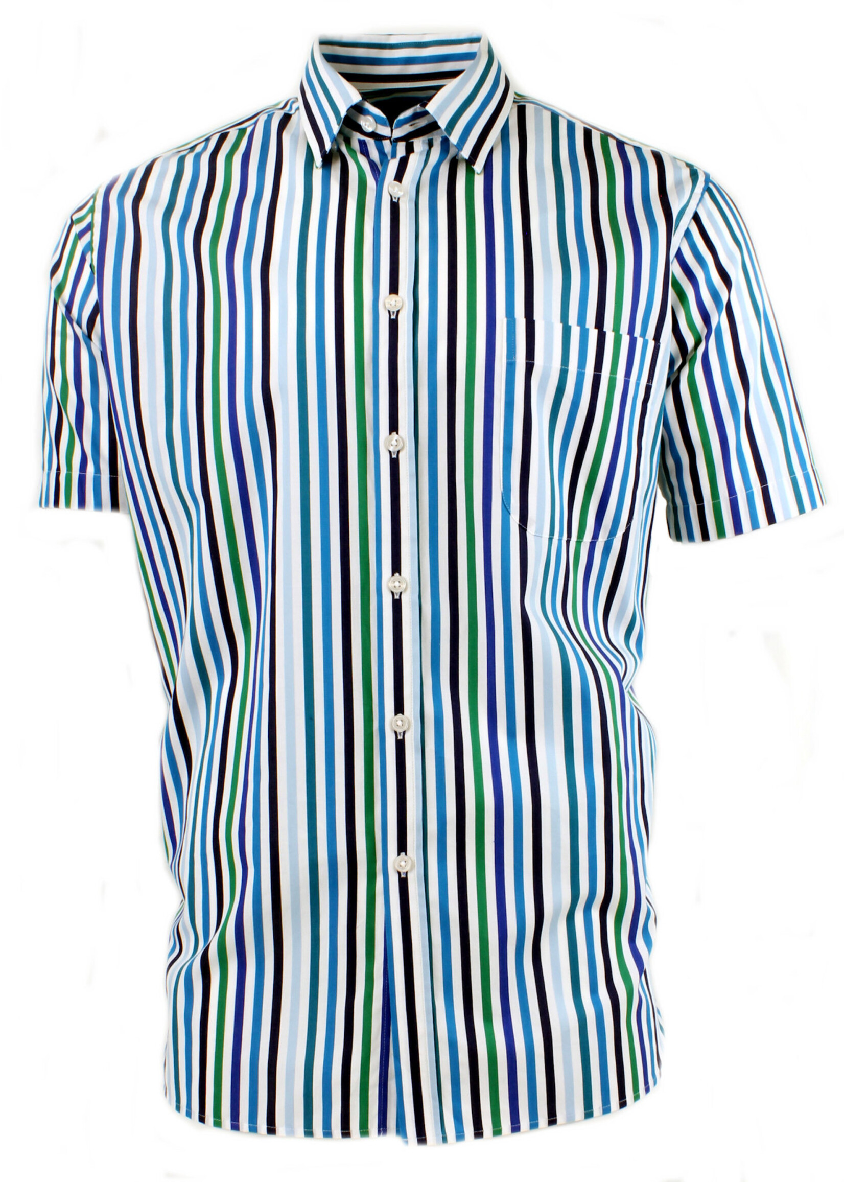 VIYELLA VIYELLA SHIRT SS COTTON SHIRT BLUE & GREEN SATIN STRIPE CLASSIC FIT