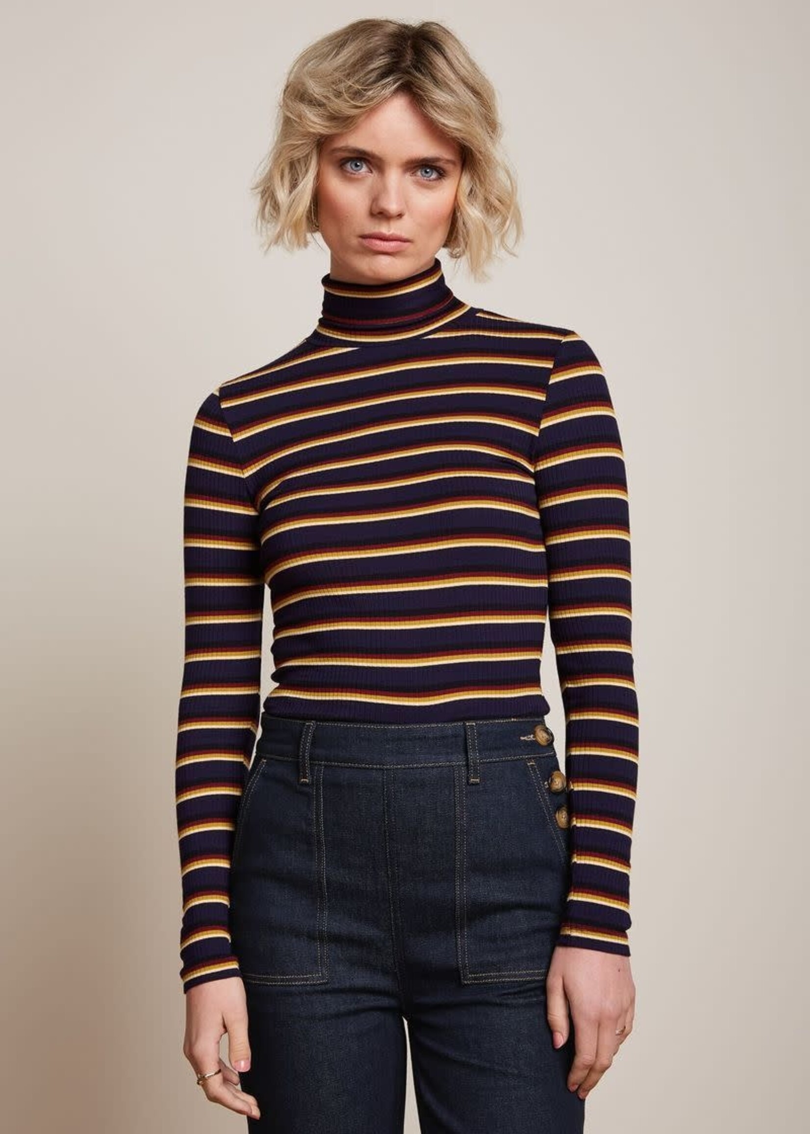 KING LOUIE KING LOUIE ROLLNECK TOP CENTURY STRIPE EVENING BLUE