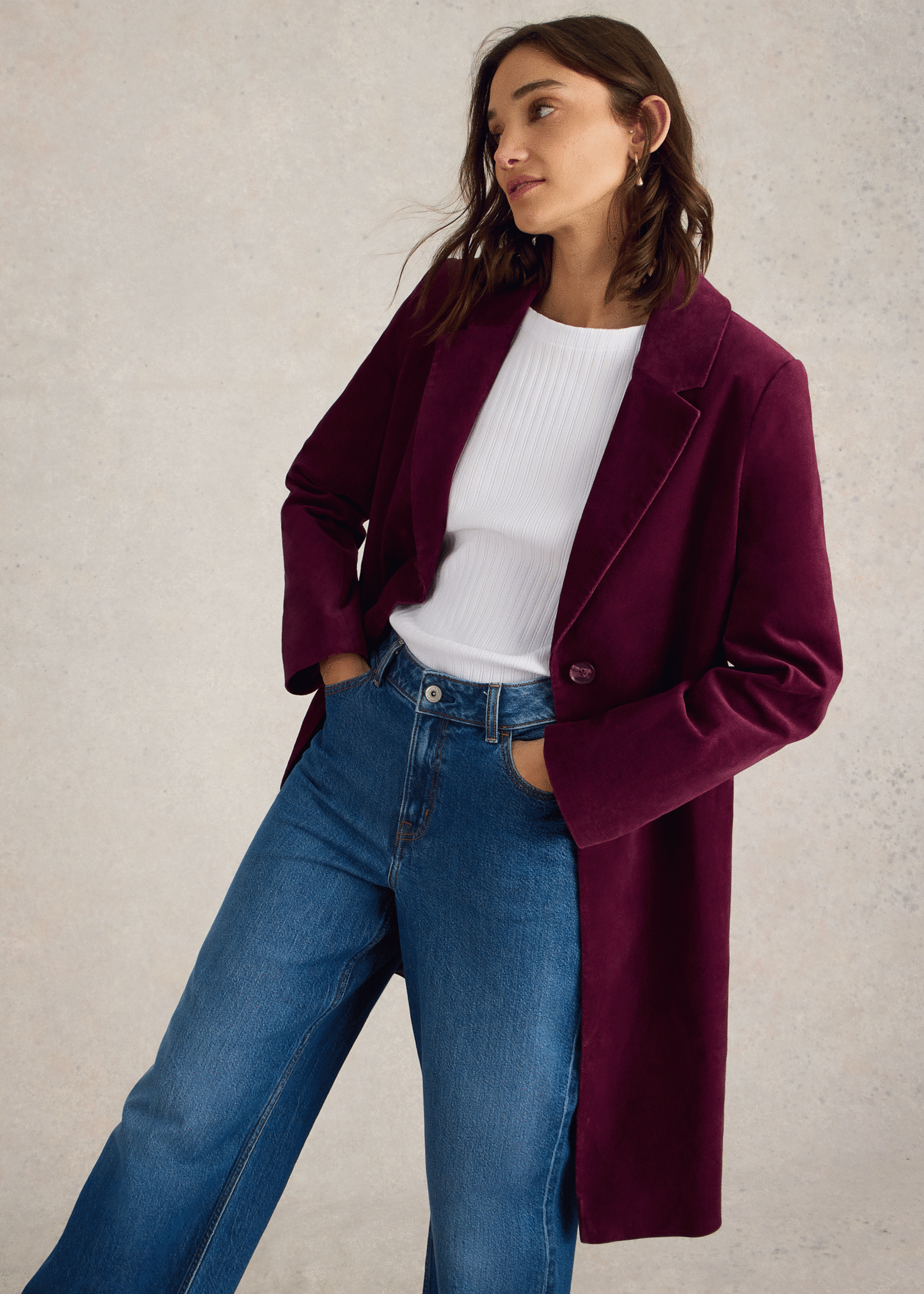 WHITE STUFF WHITE STUFF KAMILLA VELVET COAT DARK PLUM