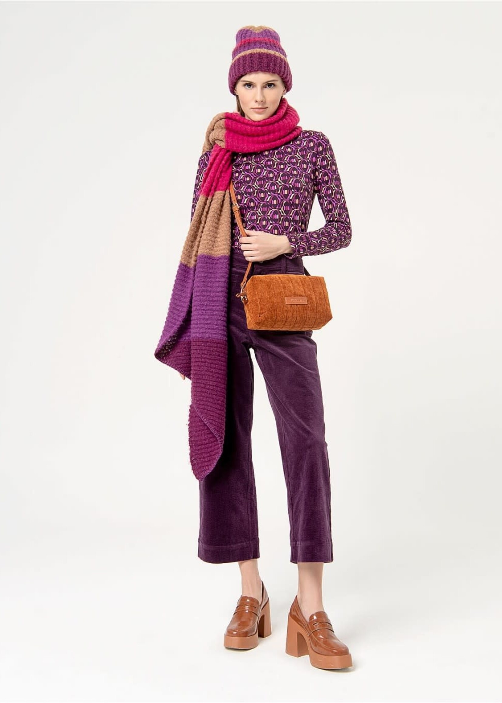 SURKANA SURKANA STRIPPED KNITTED SCARF PURPLE