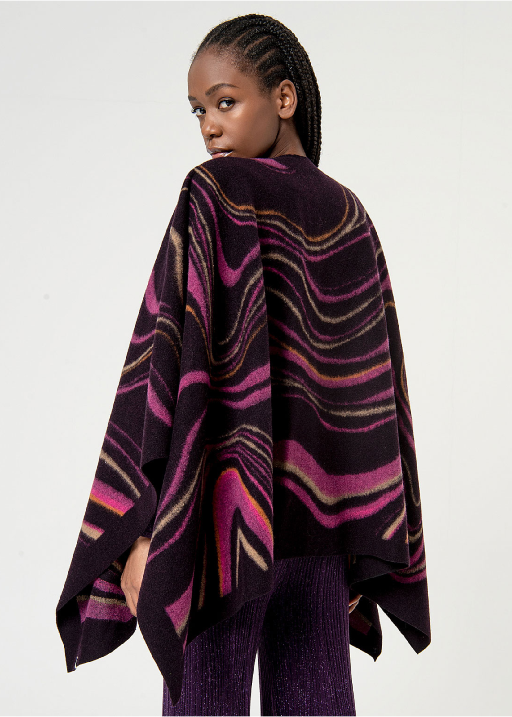 SURKANA SURKANA WAVES PRINTED OPEN PONCHO PURPLE