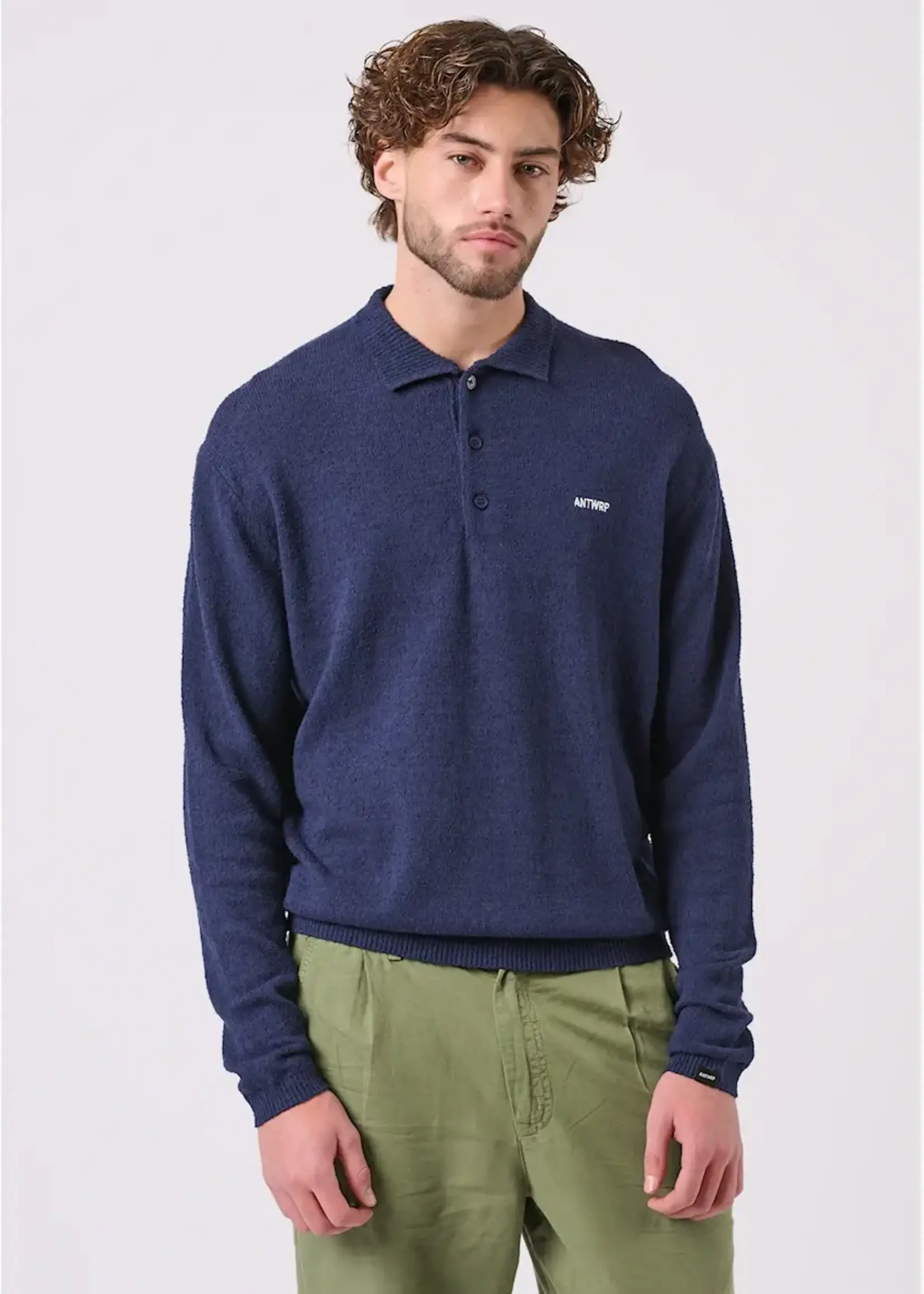 ANTWRP ANTWRP KNITTED LS POLO NAVY