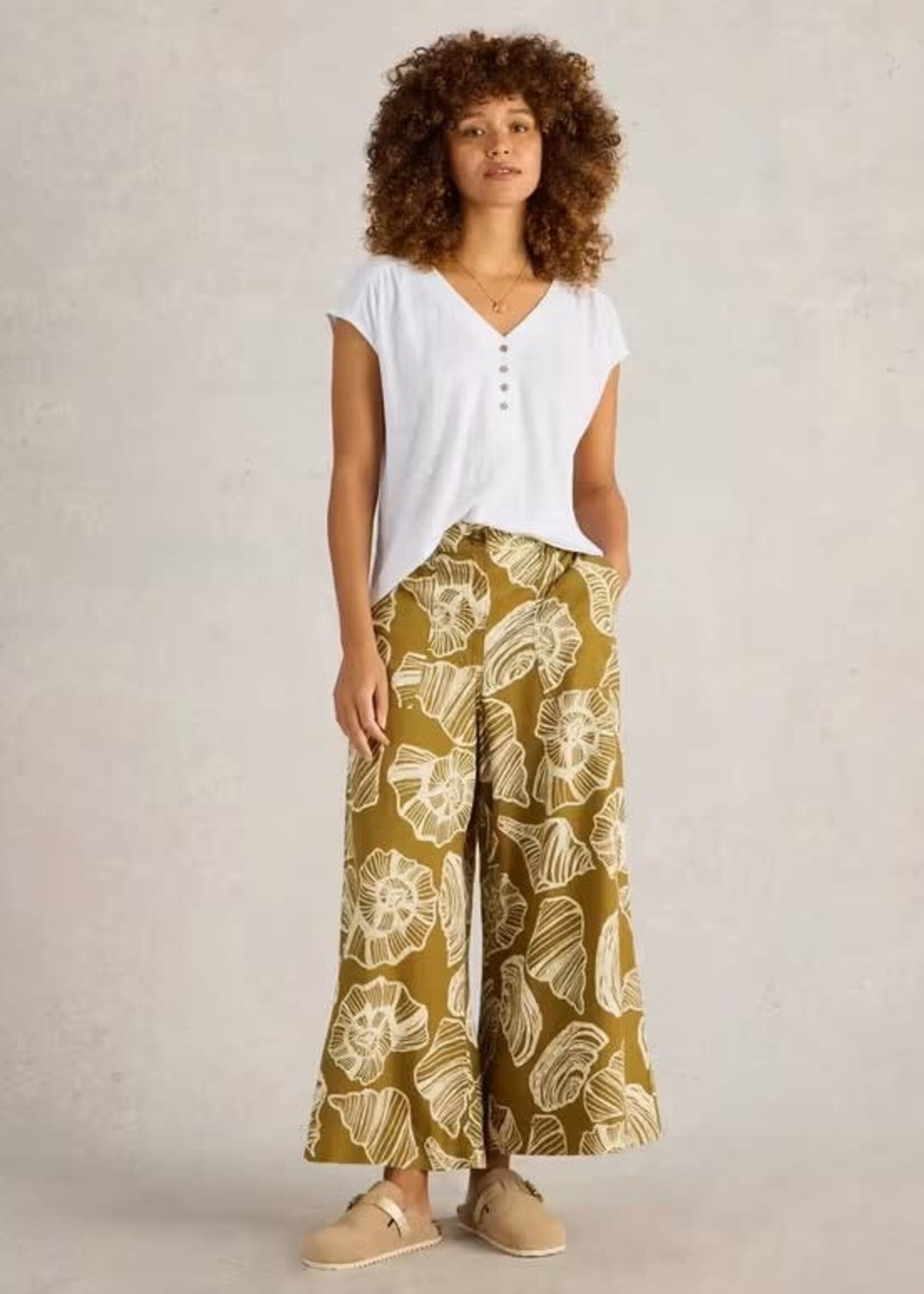 WHITE STUFF WHITE STUFF ROXY LINEN BLEND CULOTTE GREEN PRINT