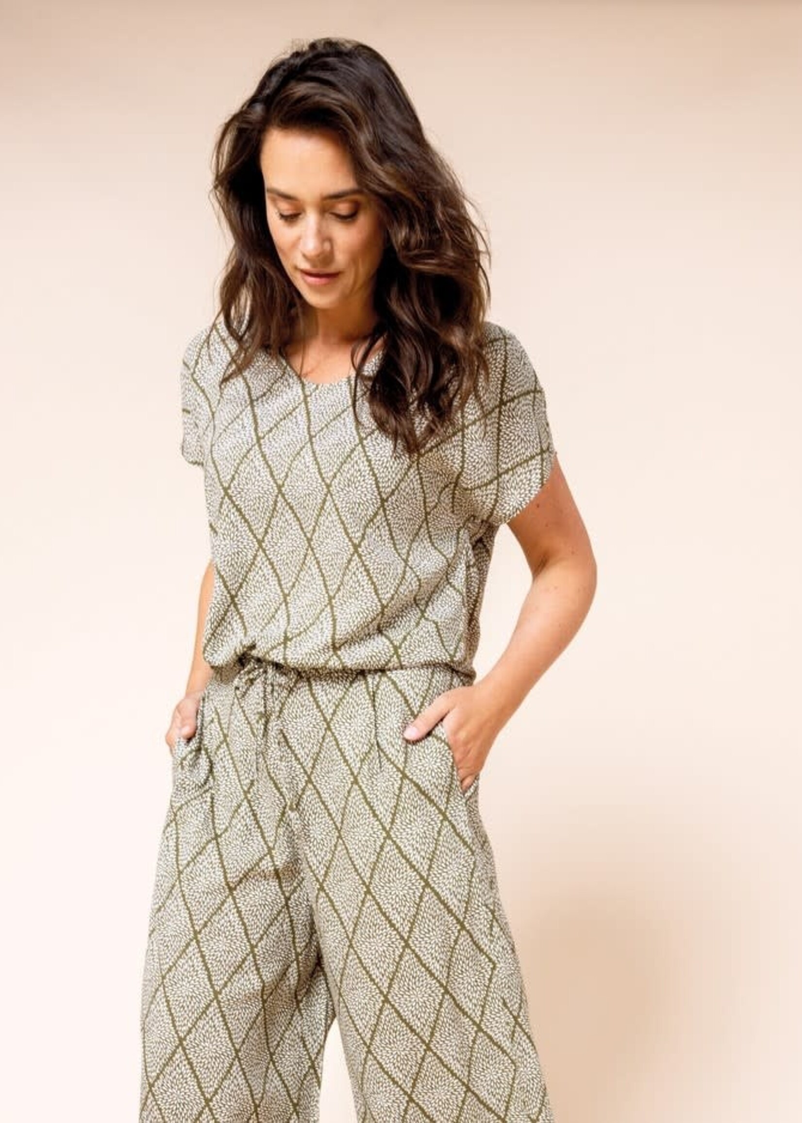 ZILCH ZILCH  TOP DRAWSTRING ARGYLE ARMY