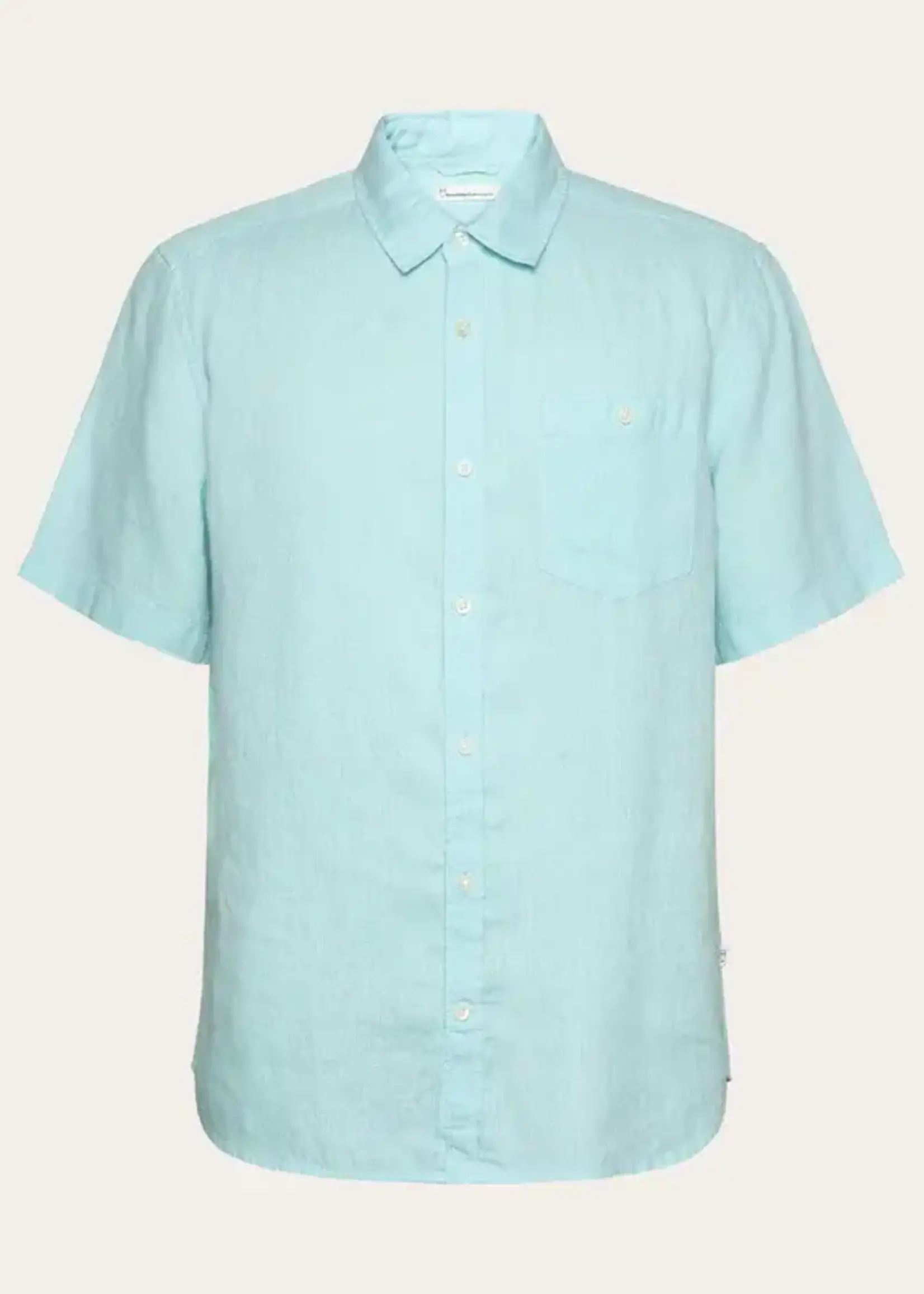 KNOWLEDGE COTTON APPAREL KNOWLEDGE COTTON APP CUSTOM FIT LINEN SS SHIRT AQUA ESQUE