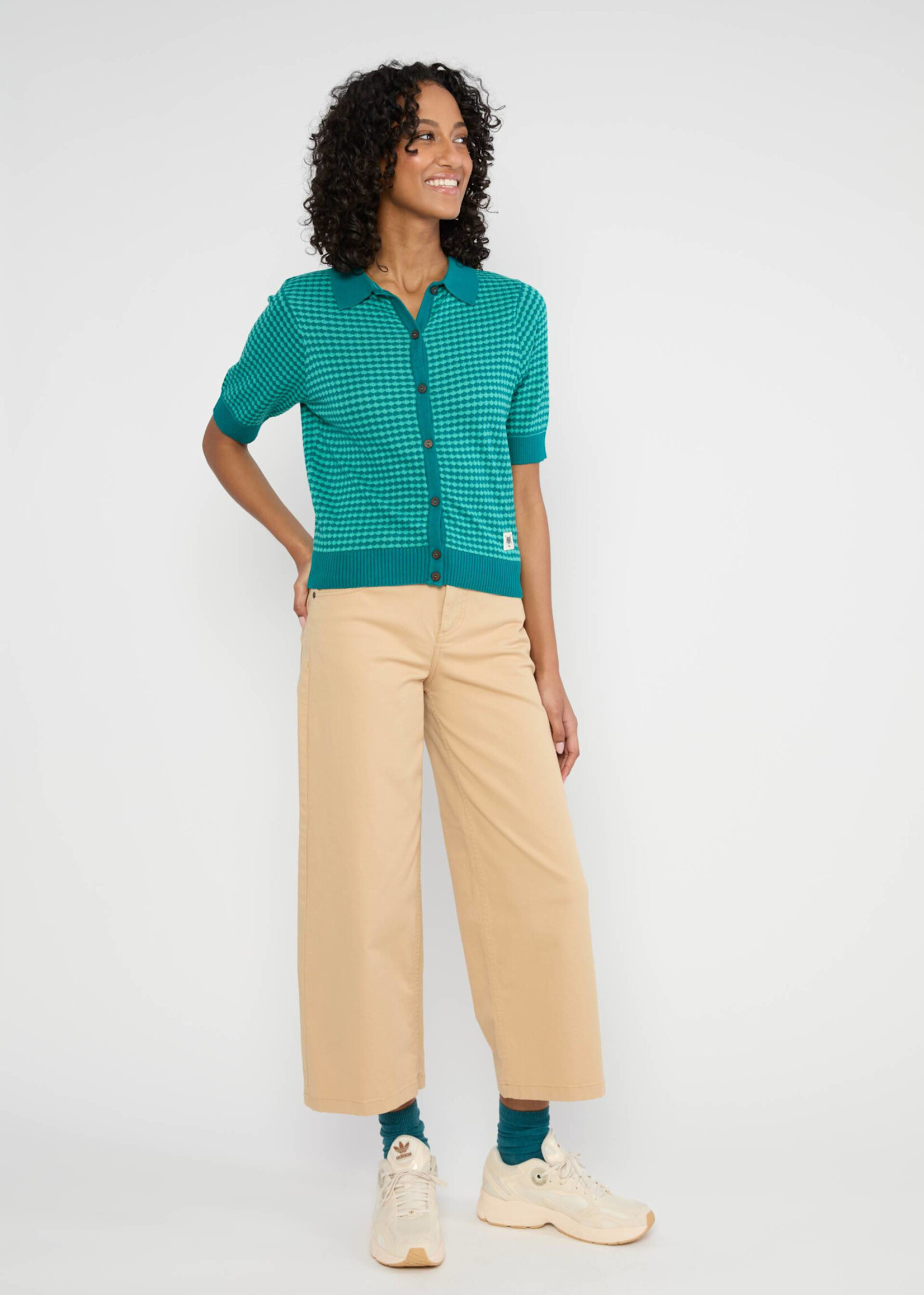 BLUTSGESCHWISTER BLUTSGESCHWISTER TOP PETITE POLOETTE DOTS BLUE PETROL