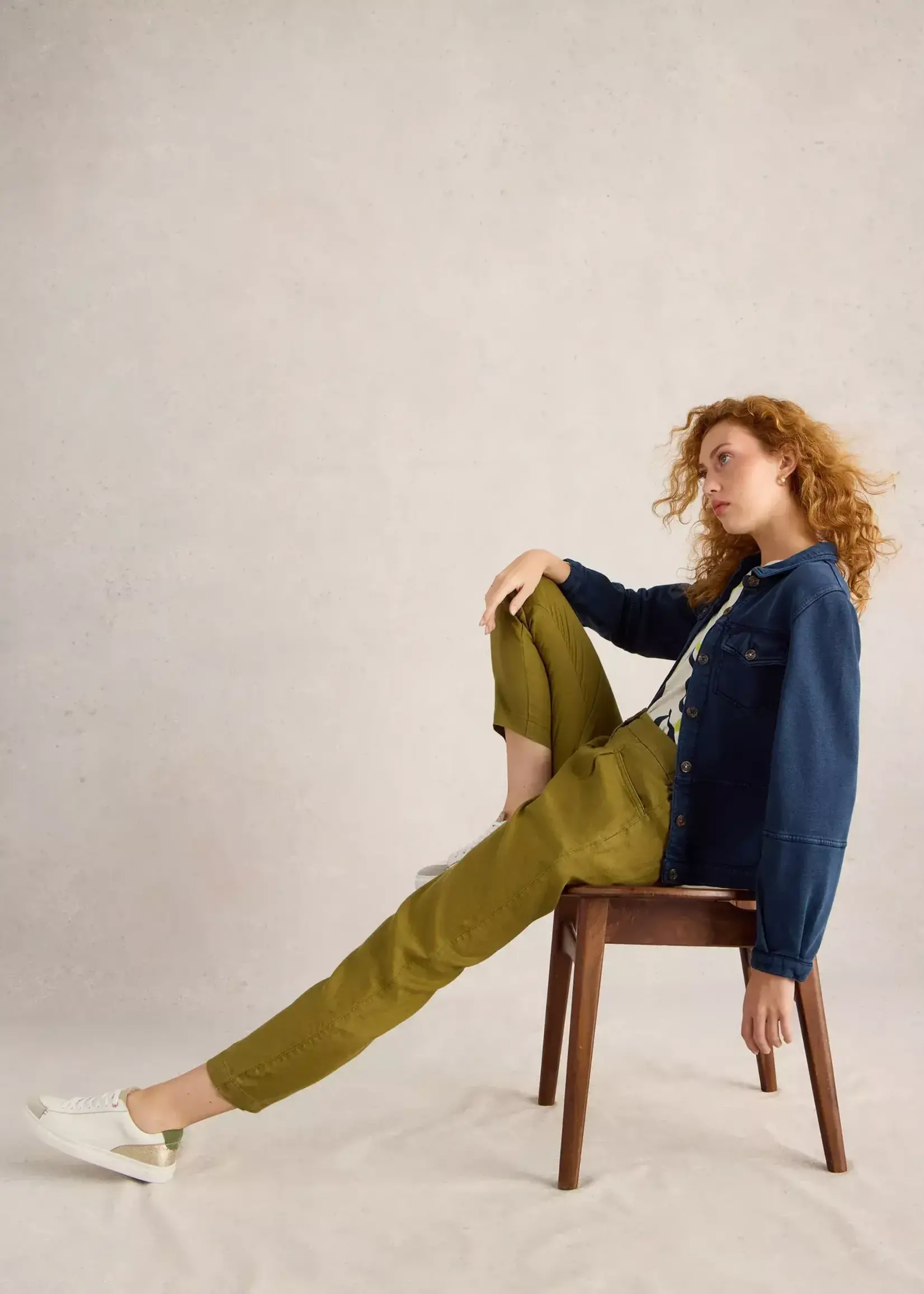 WHITE STUFF WHITE STUFF ROWENA LINEN TROUSER KHAKI GREEN