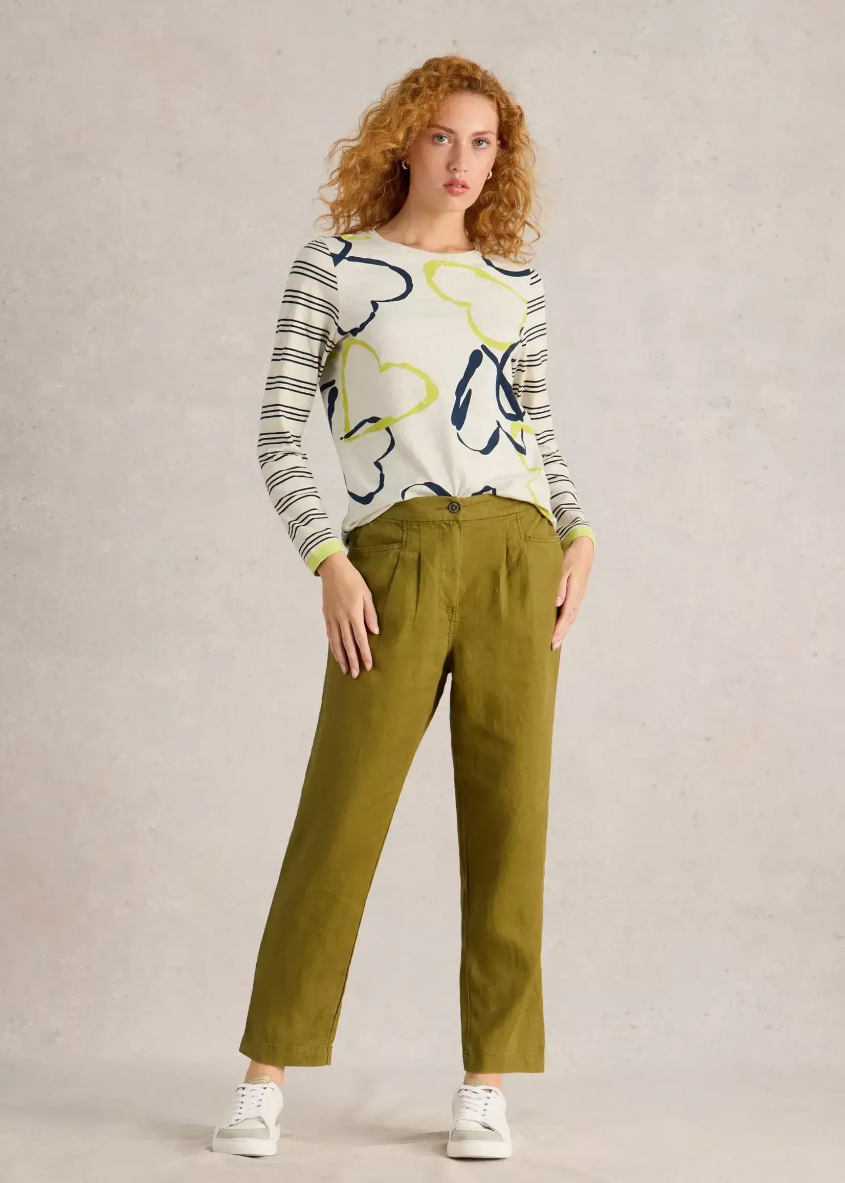 WHITE STUFF WHITE STUFF ROWENA LINEN TROUSER KHAKI GREEN