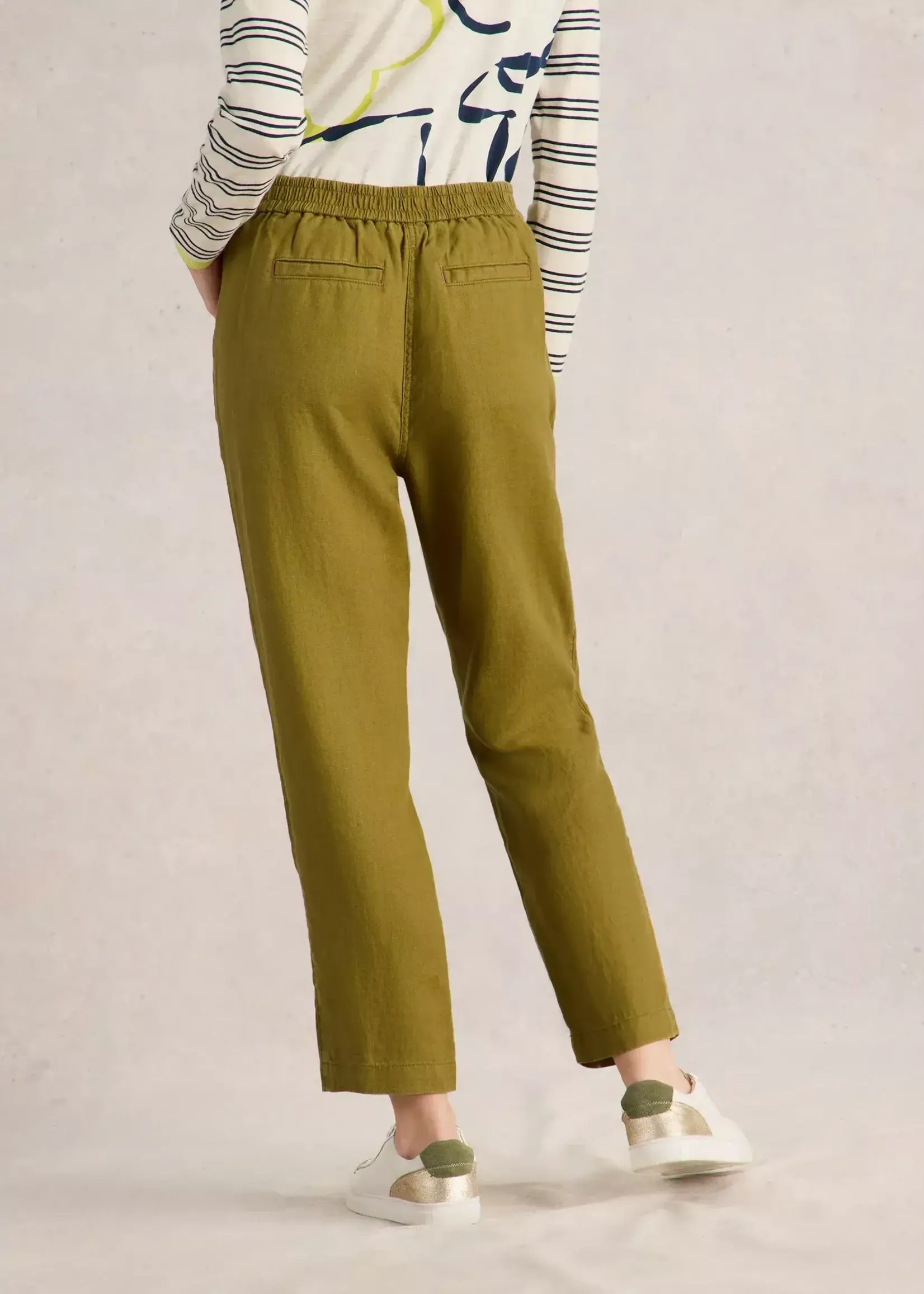 WHITE STUFF WHITE STUFF ROWENA LINEN TROUSER KHAKI GREEN