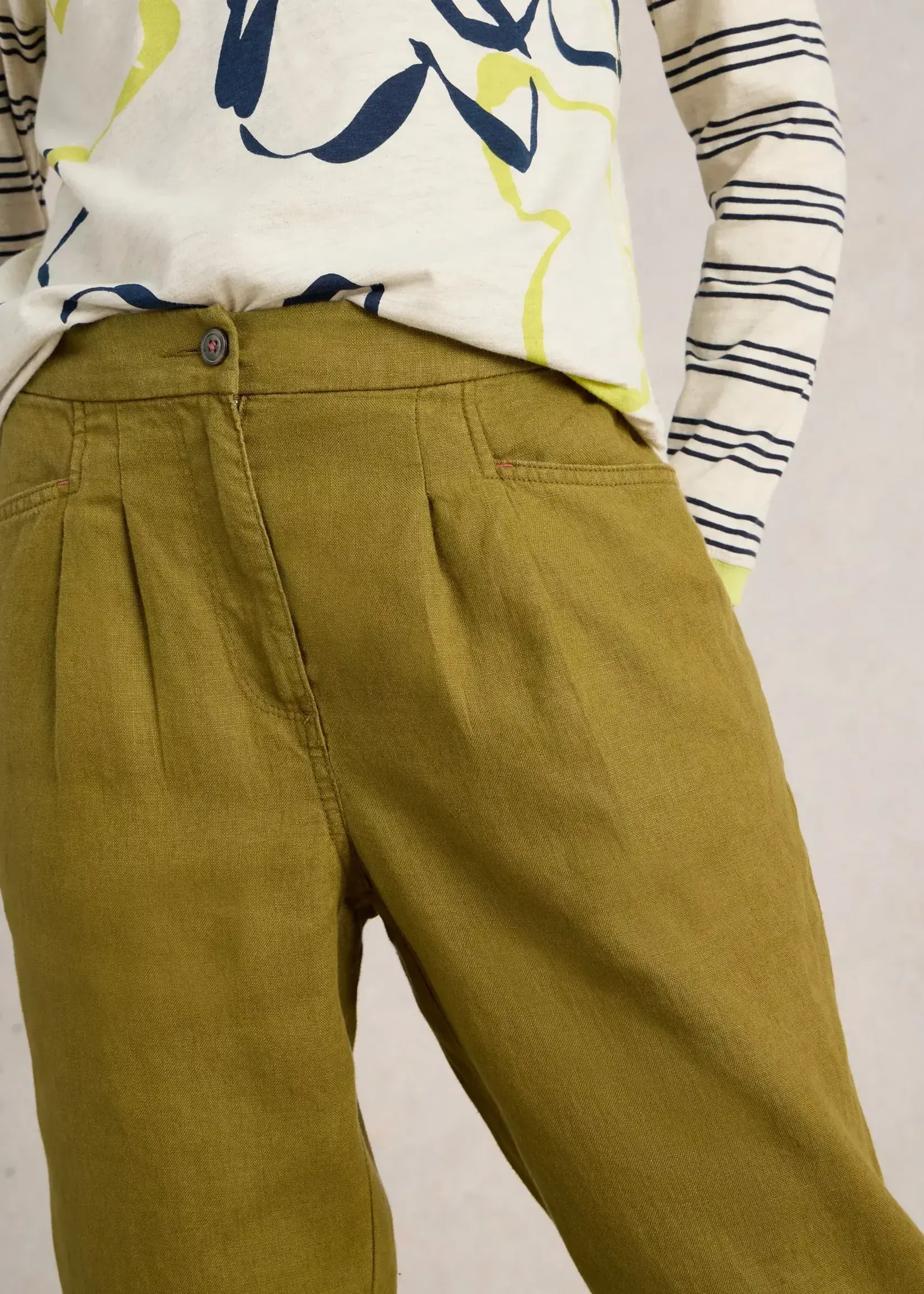 WHITE STUFF WHITE STUFF ROWENA LINEN TROUSER KHAKI GREEN