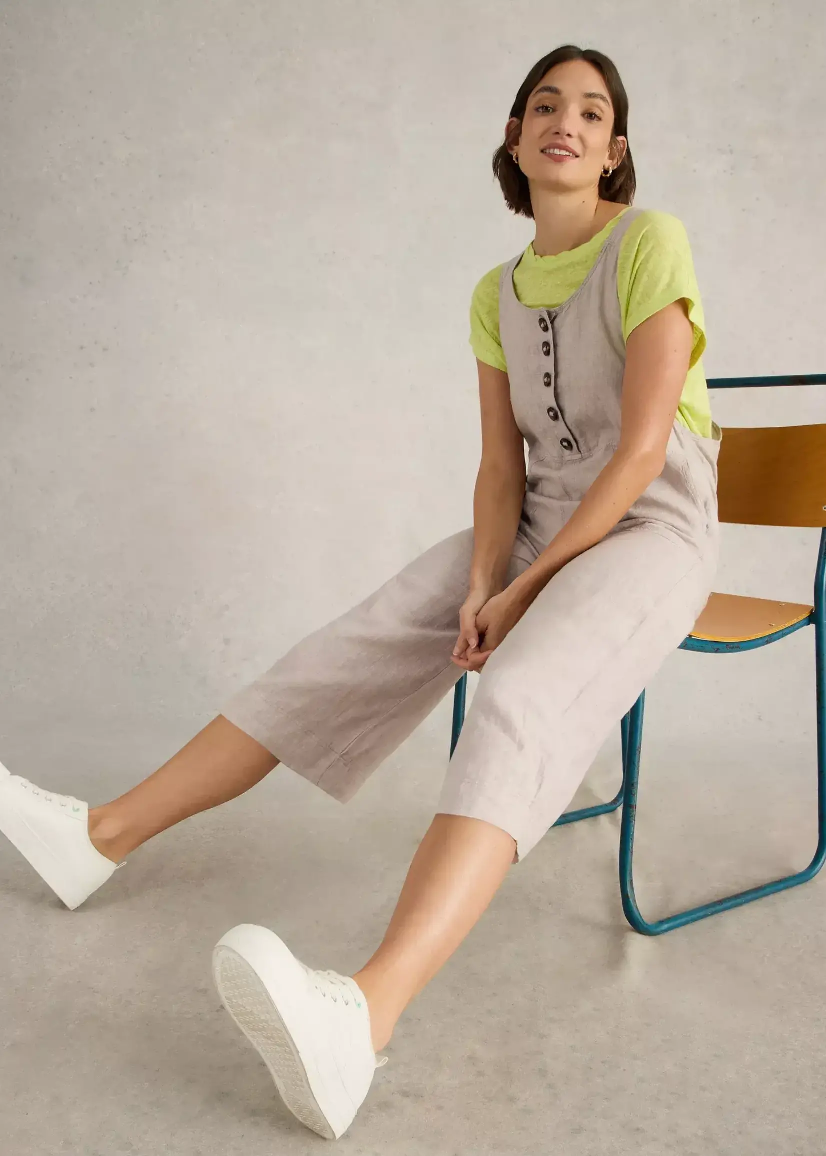 WHITE STUFF WHITE STUFF VIOLA LINEN DUNGAREE BEIGE