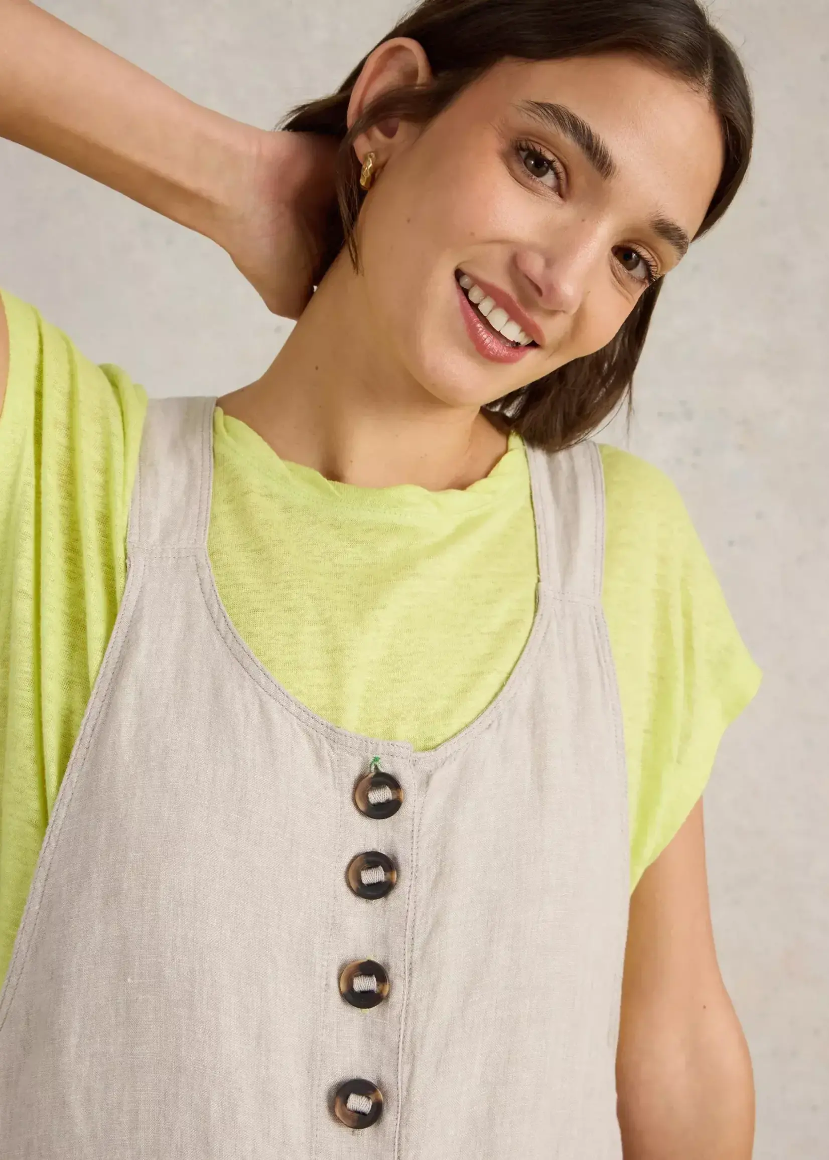 WHITE STUFF WHITE STUFF VIOLA LINEN DUNGAREE BEIGE